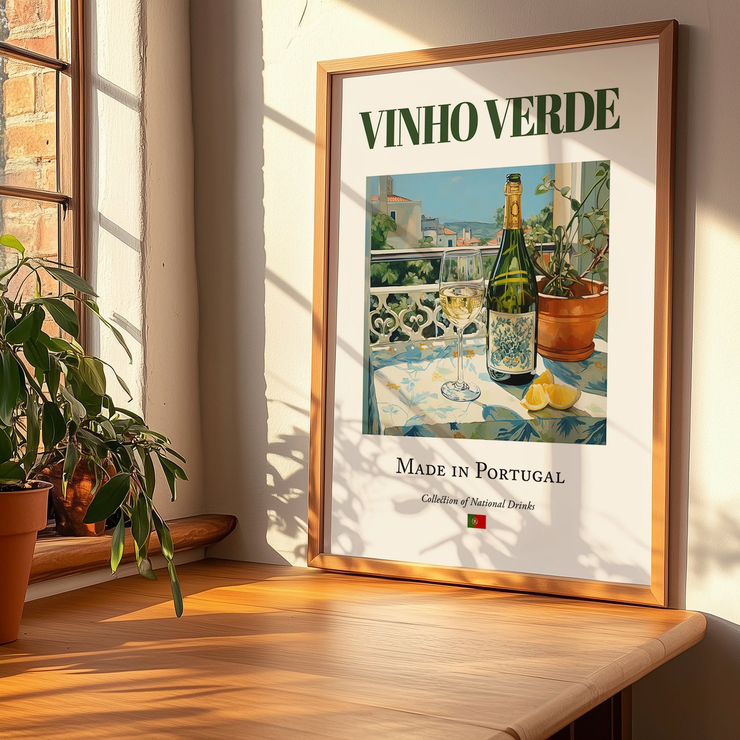 Vinho Verde – Portuguese White Wine, Vinoteca Wall Decor, no-text version framed in wood