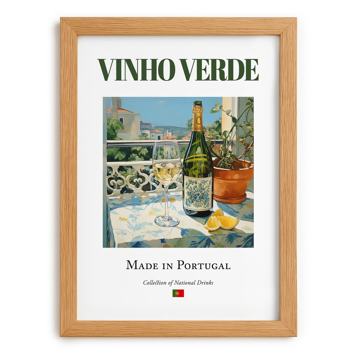 Vinho Verde – Portuguese White Wine, Vinoteca Wall Decor, set in oak frame