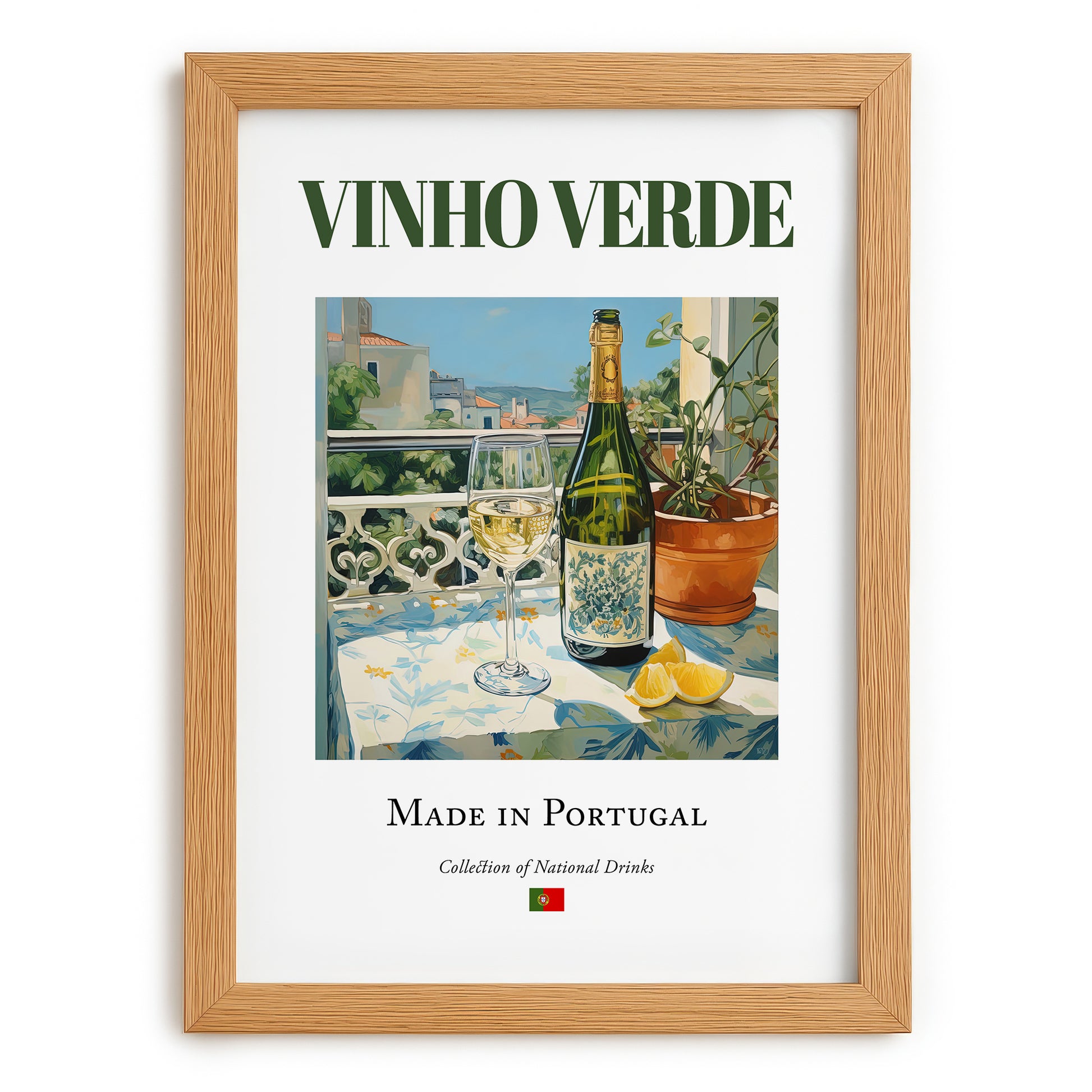 Vinho Verde – Portuguese White Wine, Vinoteca Wall Decor, set in oak frame