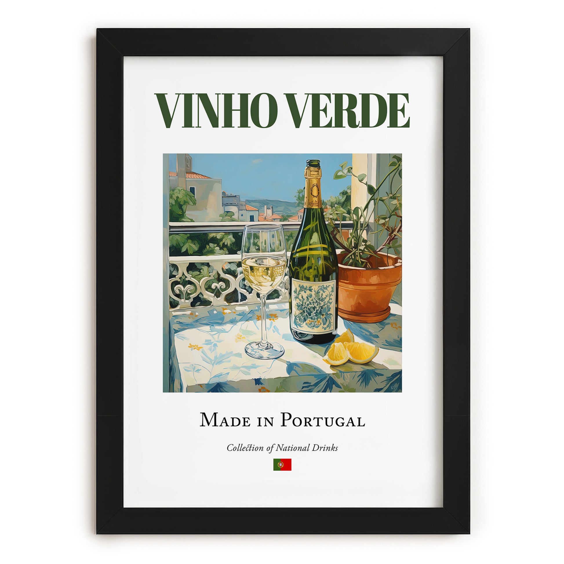Vinho Verde – Portuguese White Wine, Vinoteca Wall Decor, in sleek black frame