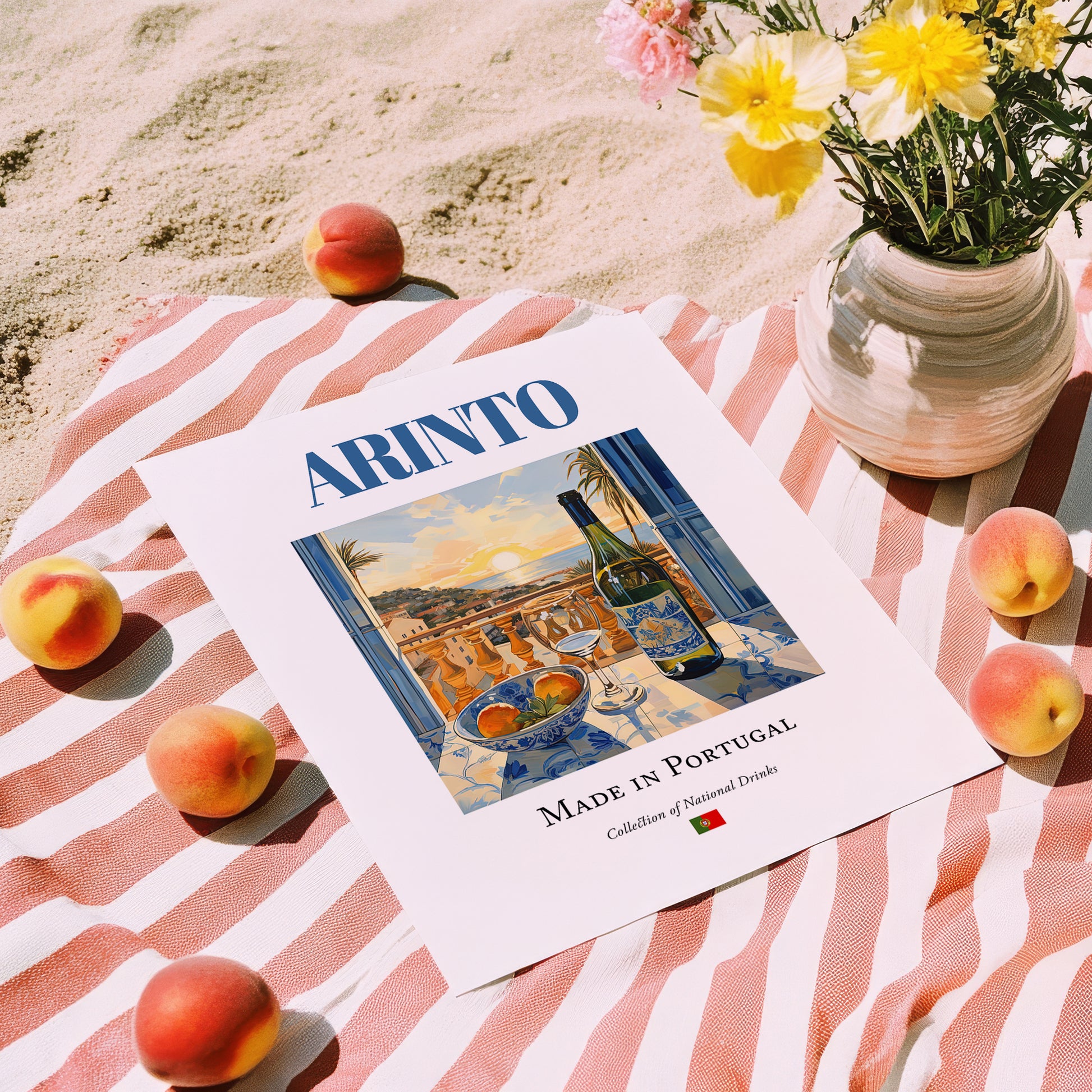 Arinto – Portuguese White Wine, Vinoteca Wall Art, unframed on coastal sand