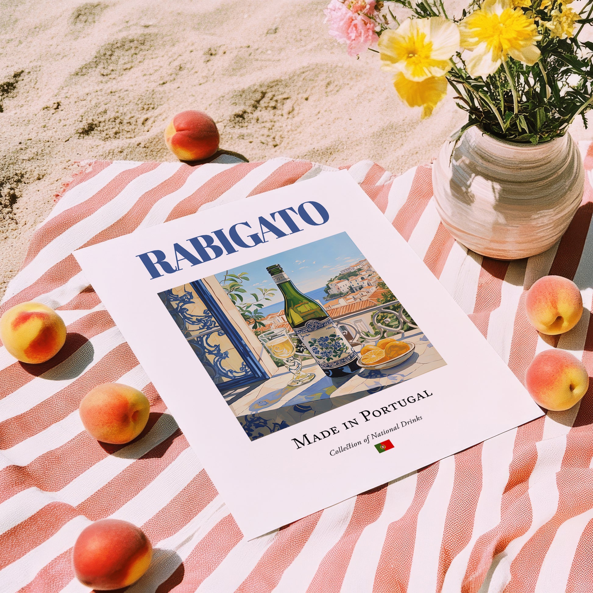 Rabigato – Portuguese White Wine, Vinoteca Wall Decor, unframed on coastal sand
