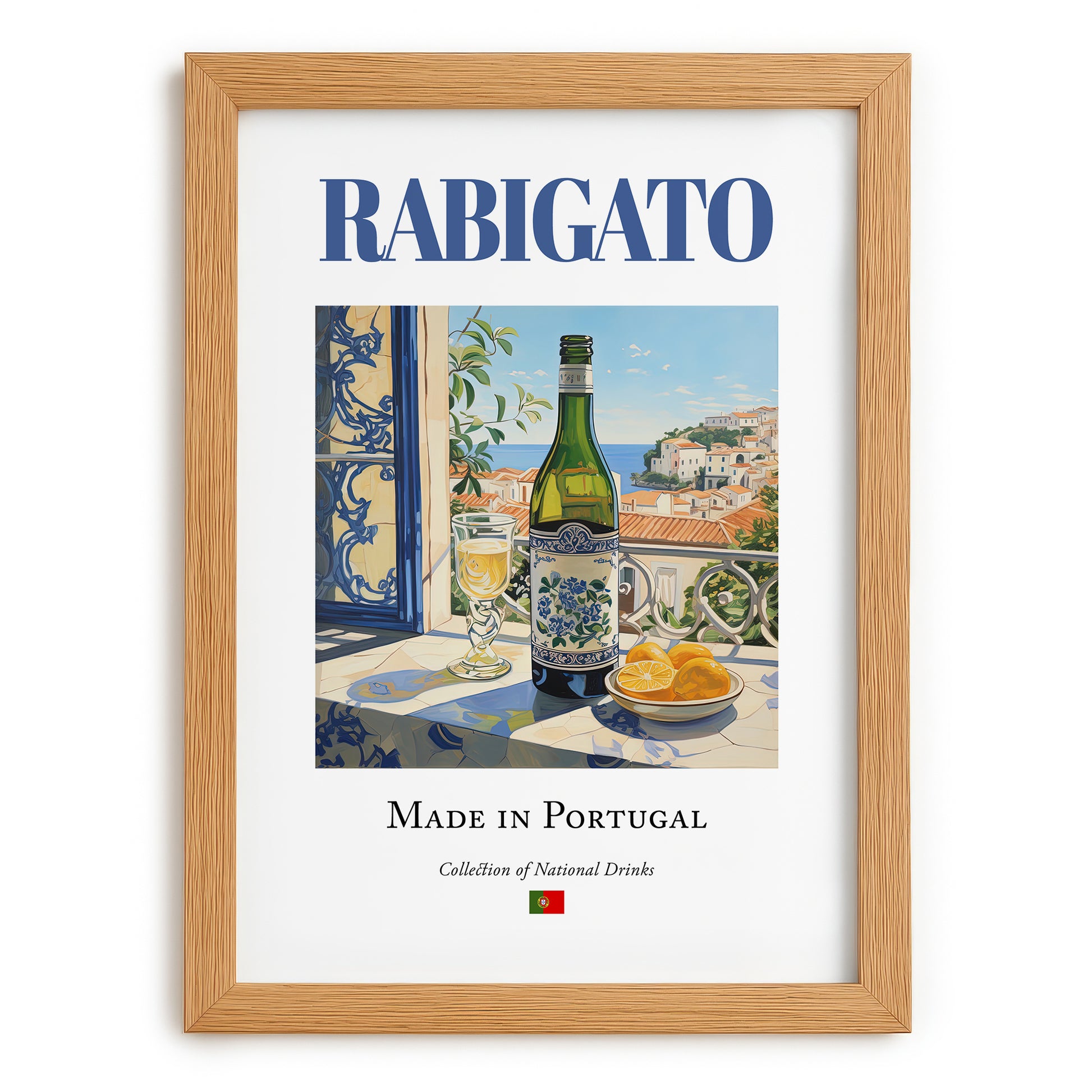 Rabigato – Portuguese White Wine, Vinoteca Wall Decor, set in oak frame