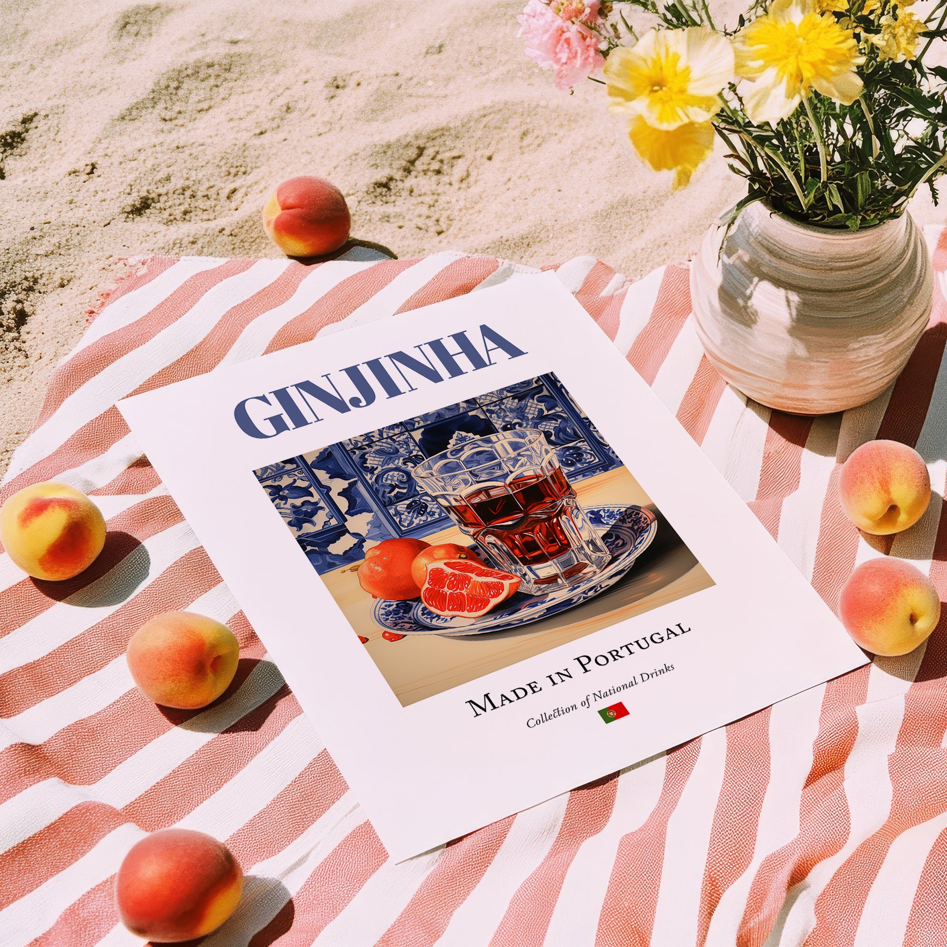 Ginjinha – Portuguese Spirit Drink, Rooftop Terrace Painting, unframed on coastal sand