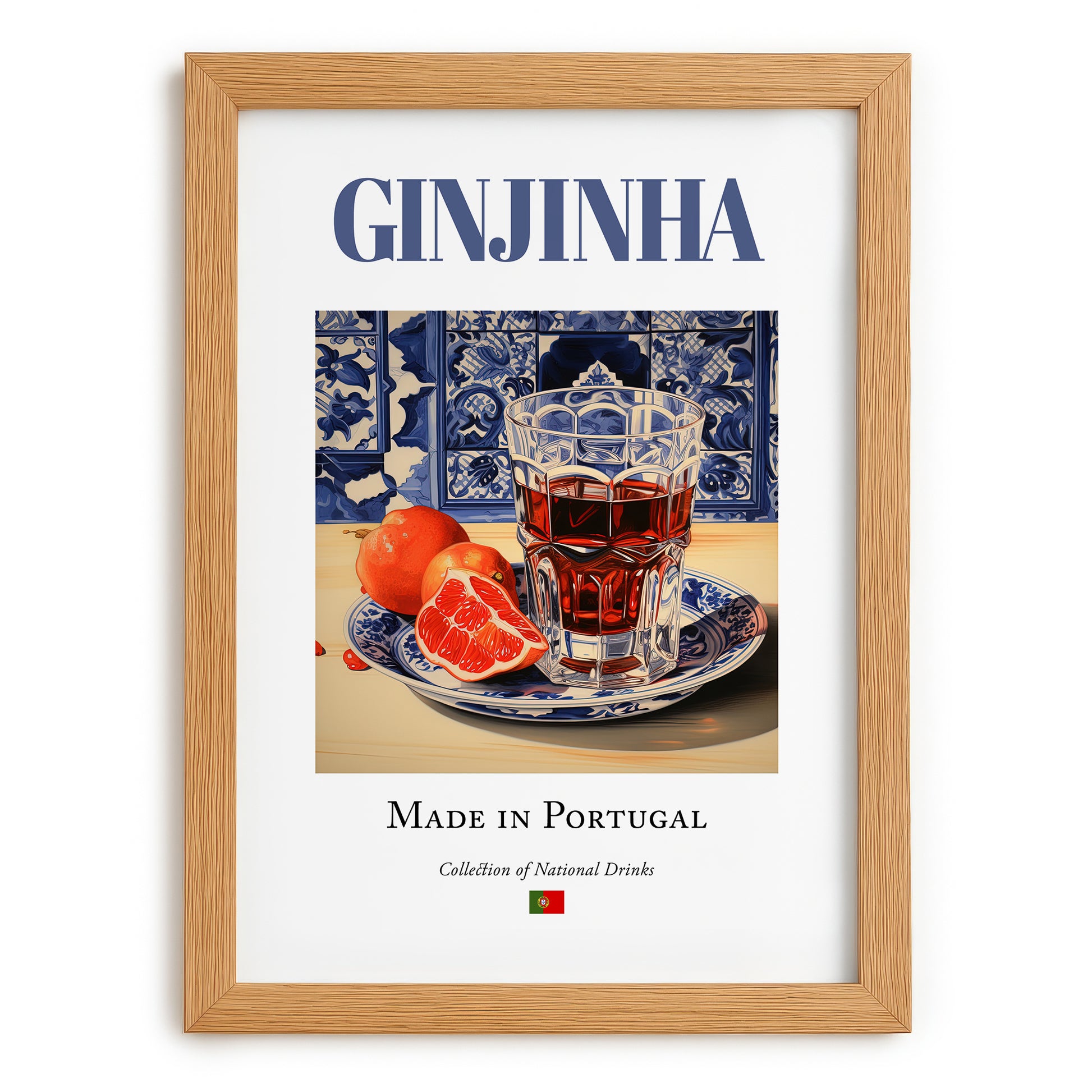 Ginjinha – Portuguese Spirit Drink, Rooftop Terrace Painting, set in oak frame