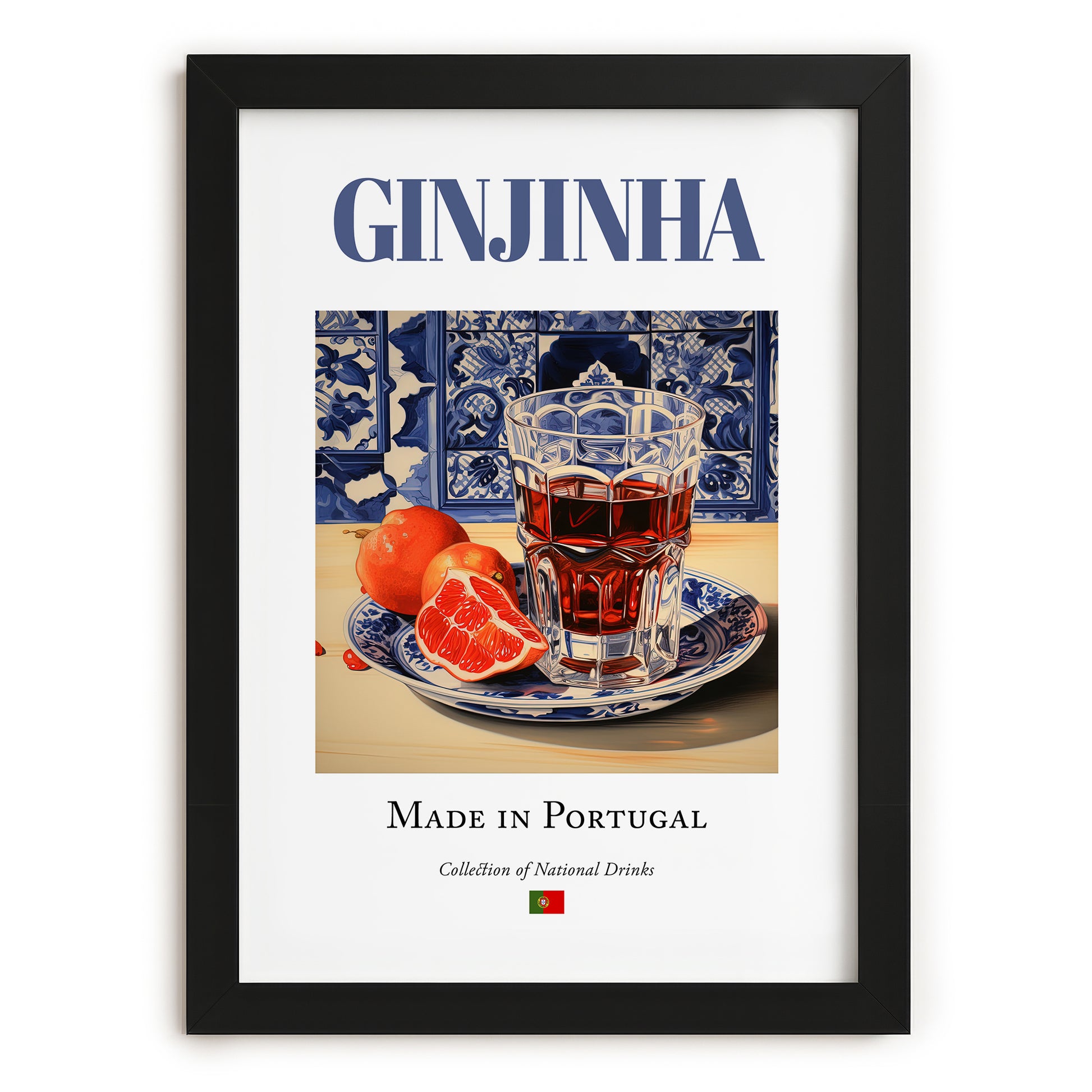 Ginjinha – Portuguese Spirit Drink, Rooftop Terrace Painting, in sleek black frame
