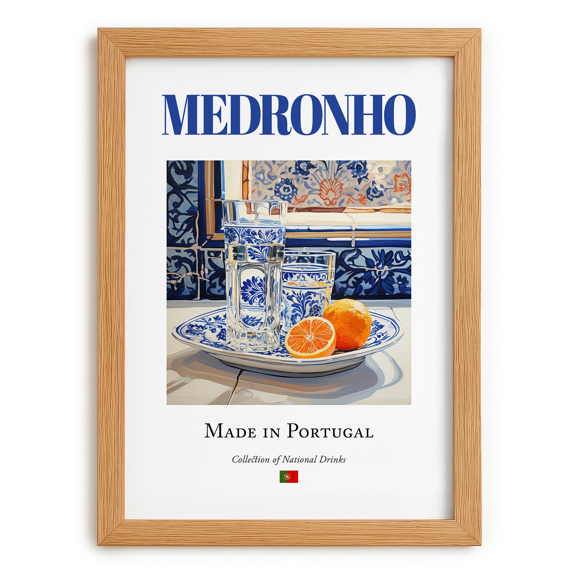 Medronho (brandy) – Portuguese Spirit Drink, Hotel Lobby Painting, set in oak frame