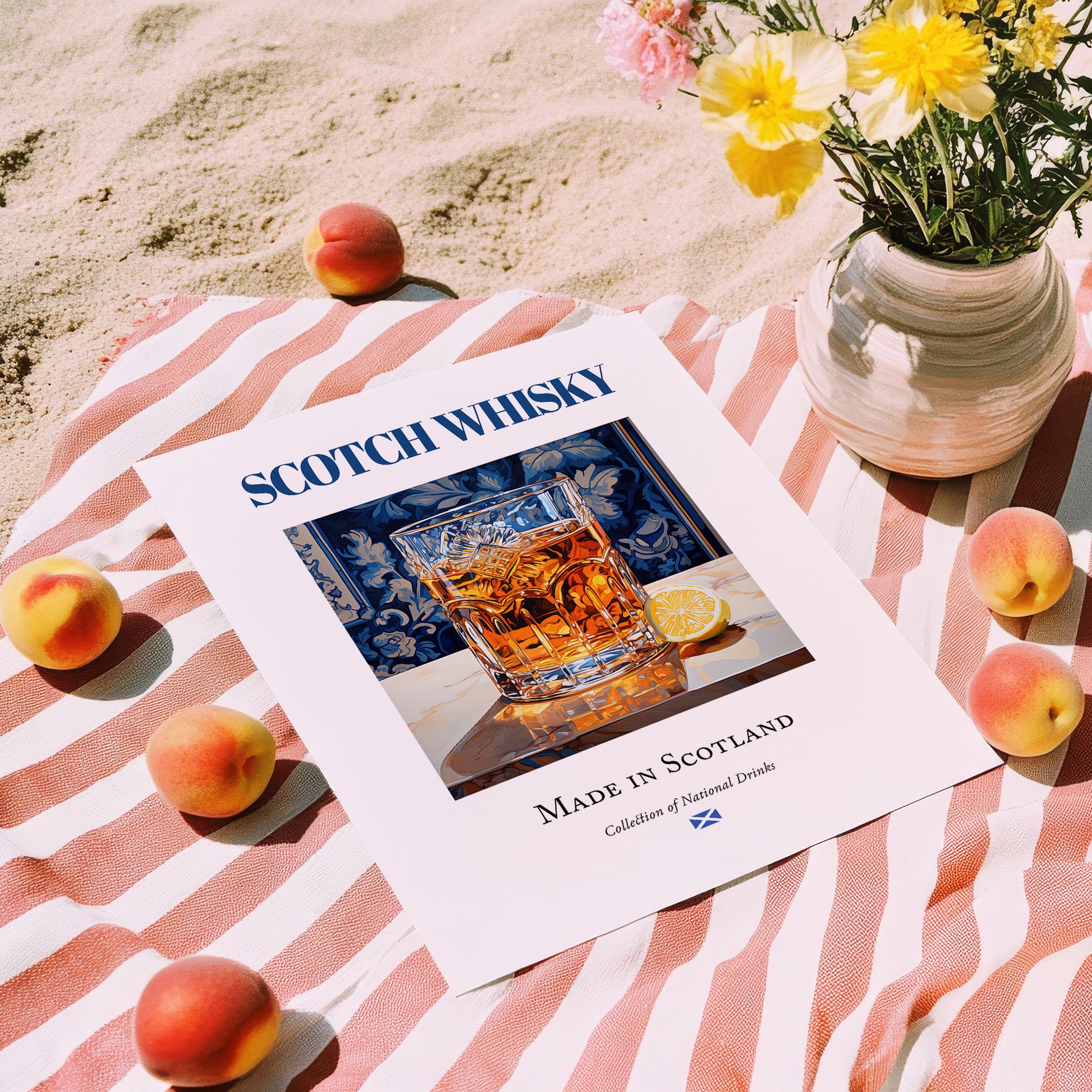 Scotch Whisky – Scottish Spirit Drink, Sky Bar Poster, unframed on coastal sand
