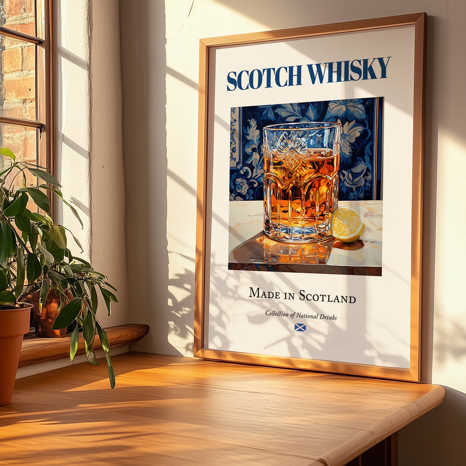 Scotch Whisky – Scottish Spirit Drink, Sky Bar Poster, no-text version framed in wood