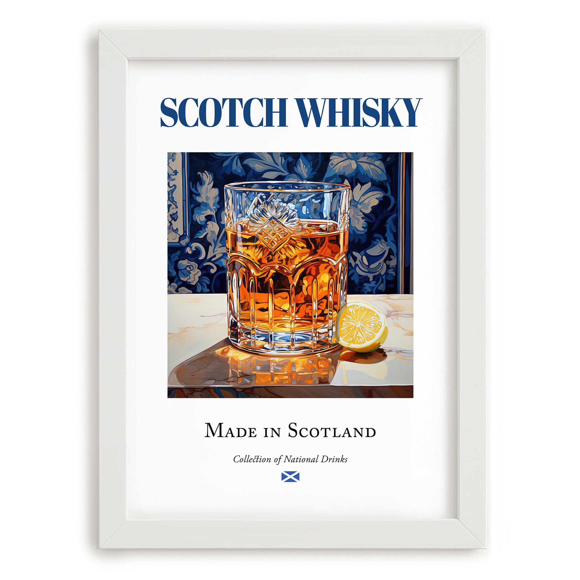 Scotch Whisky – Scottish Spirit Drink, Sky Bar Poster, placed in minimal white frame