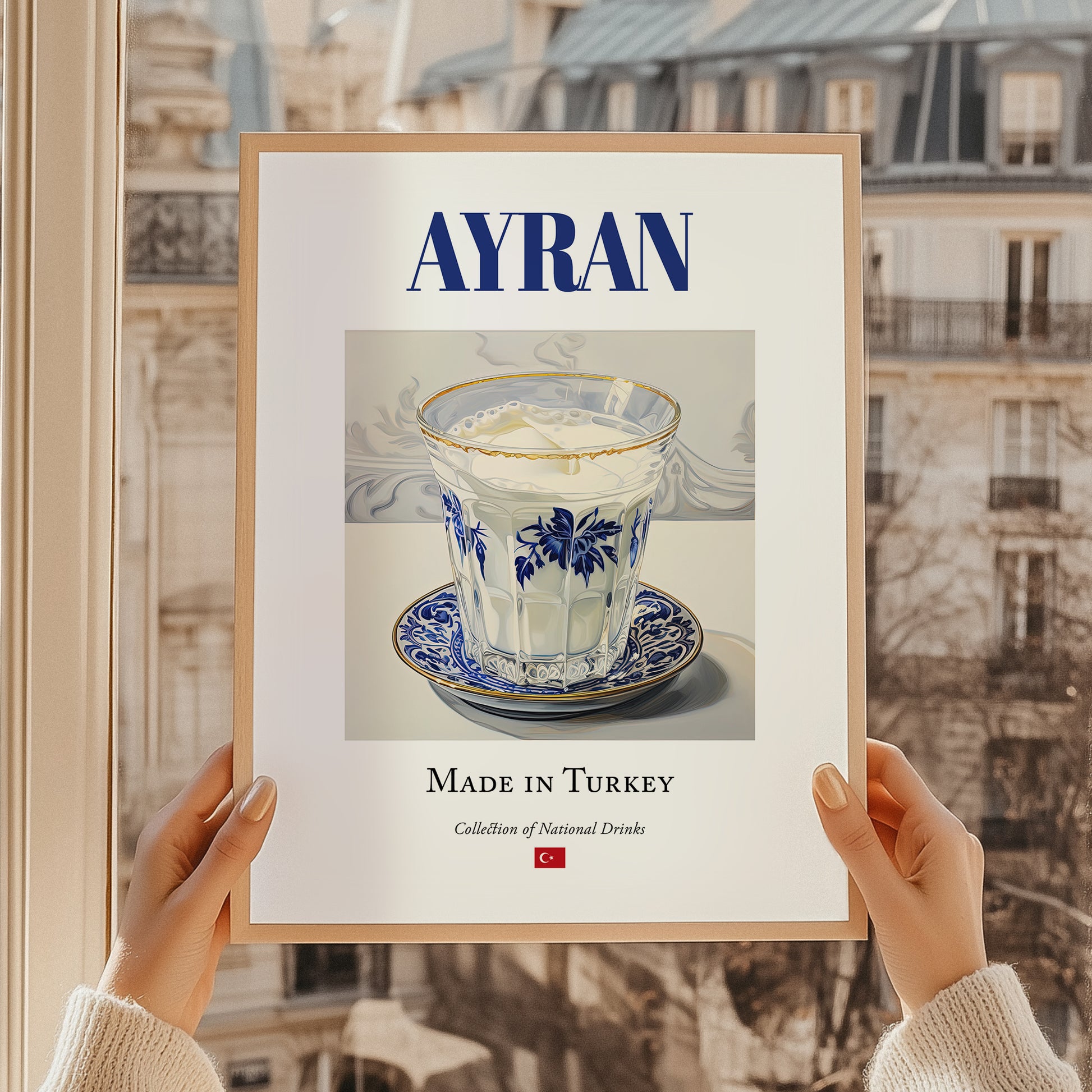 Ayran – Turkish Beverage Drink, Sky Bar Painting, styled in a charming Paris street view