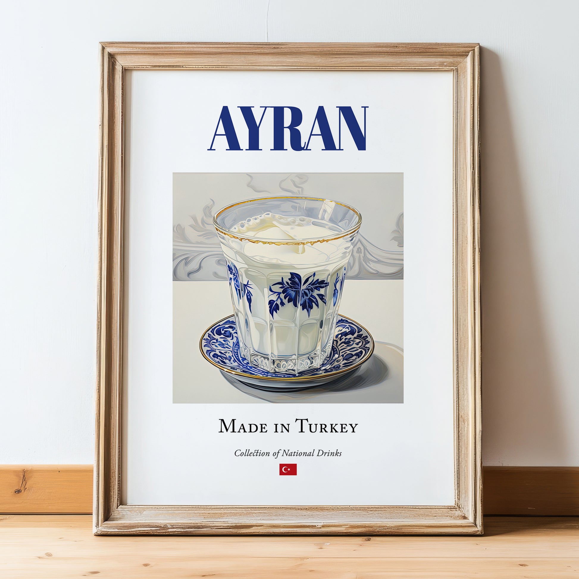 Ayran – Turkish Beverage Drink, Sky Bar Painting, in wooden frame leaning on the floor