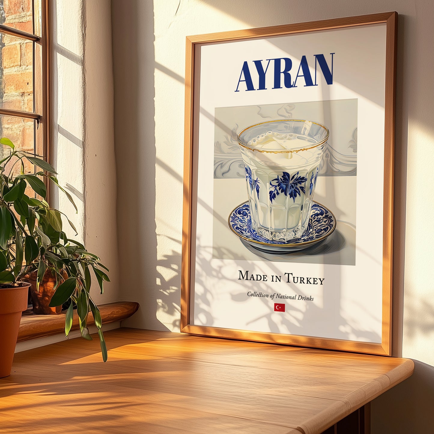 Ayran – Turkish Beverage Drink, Sky Bar Painting, no-text version framed in wood