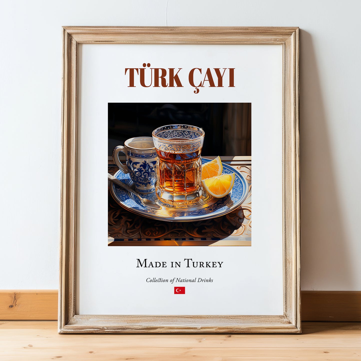 Türk çayı (Turkish Tea) – Turkish Tea, Chashitsu Print, in wooden frame leaning on the floor