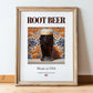 Root Beer – American Beverage Drink, Speakeasy Print, in wooden frame leaning on the floor