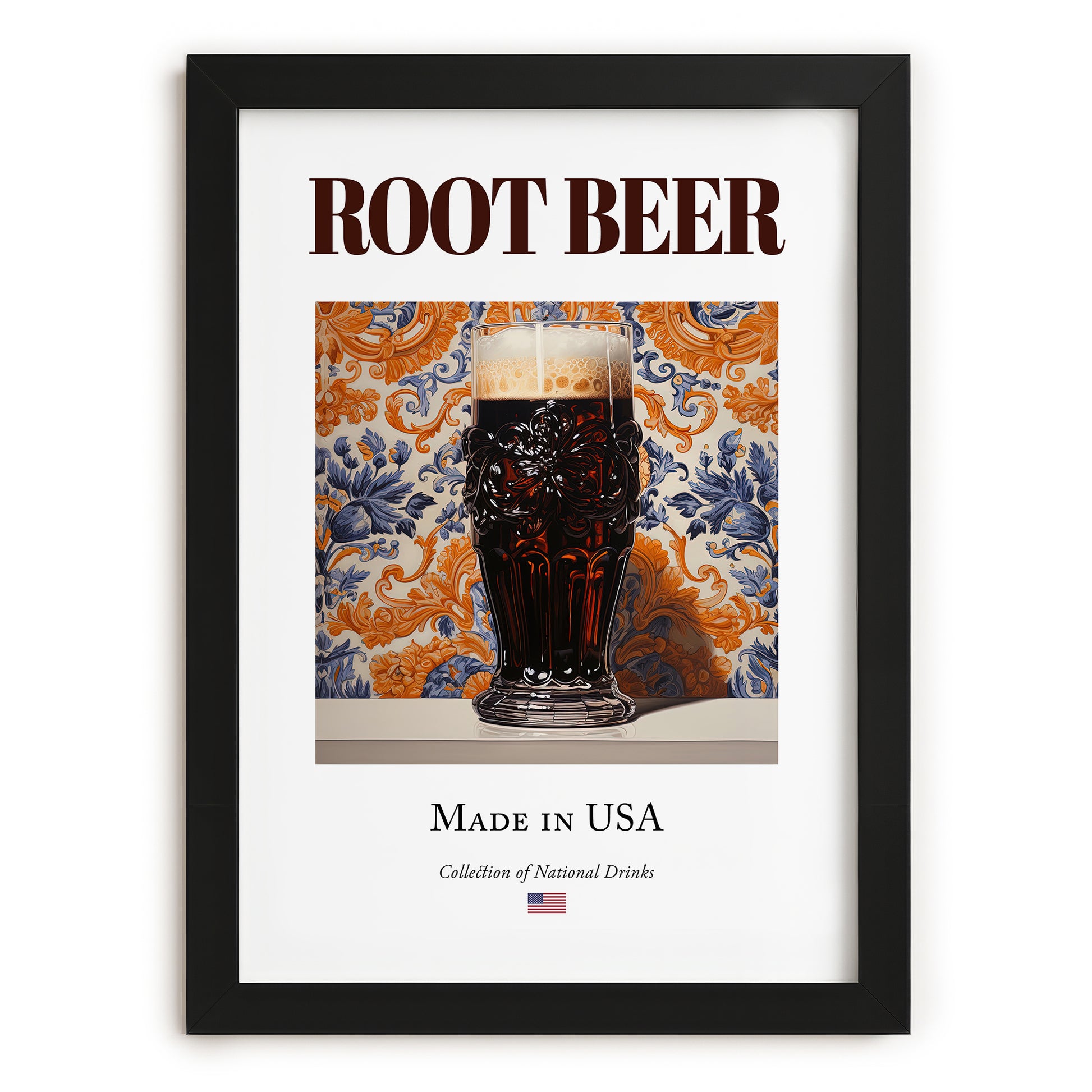 Root Beer – American Beverage Drink, Speakeasy Print, in sleek black frame