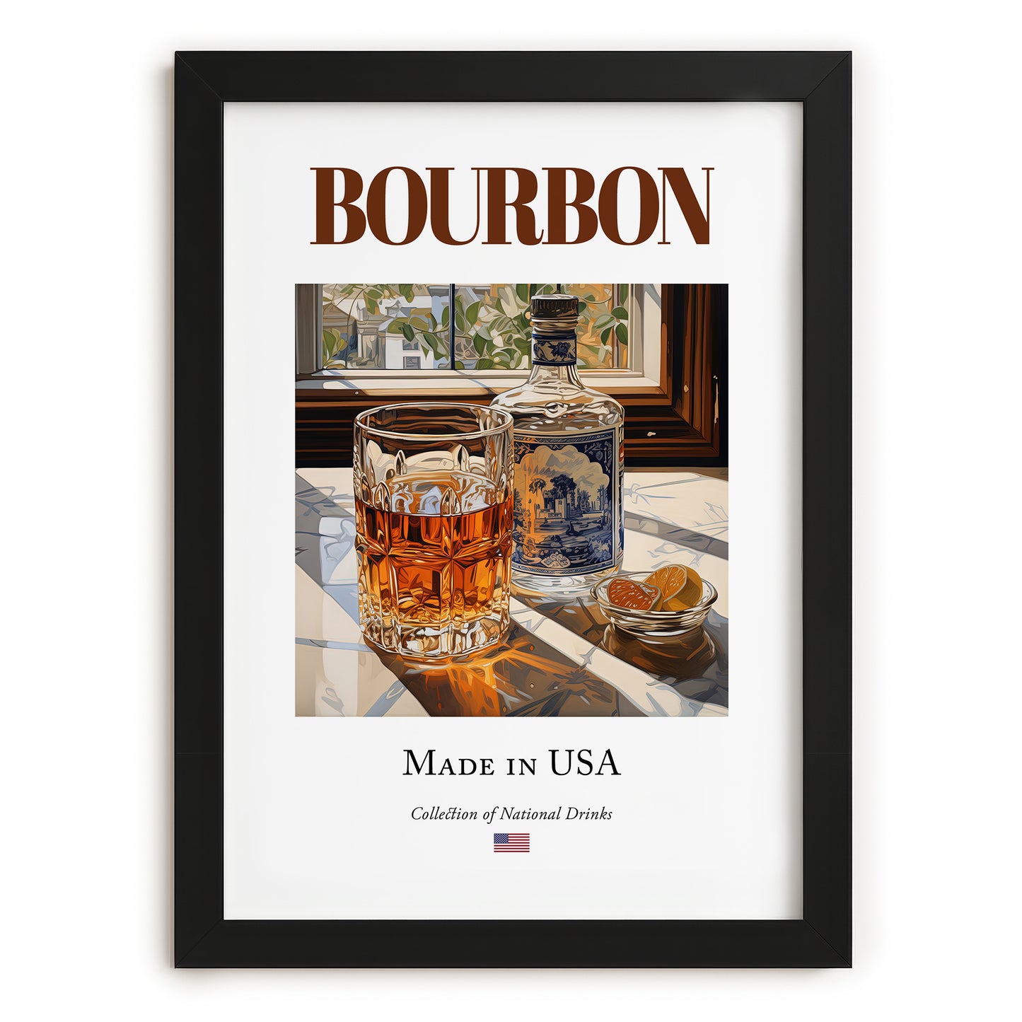 Bourbon – American Spirit Drink, Cocktail Lounge Wall Art, in sleek black frame