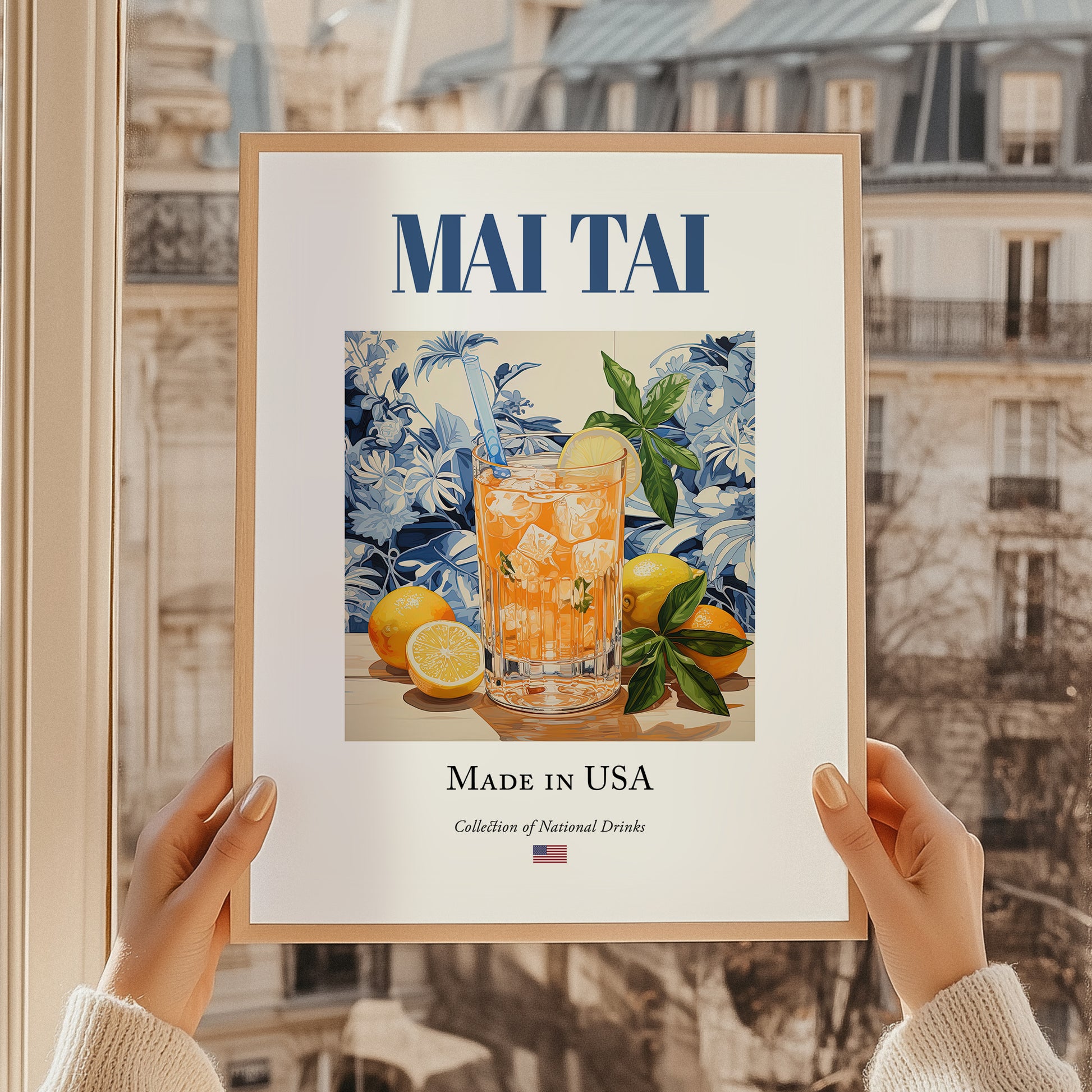 Mai Tai – American Cocktail Drink, Cocktail Lounge Wall Art, styled in a charming Paris street view