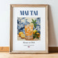Mai Tai – American Cocktail Drink, Cocktail Lounge Wall Art, in wooden frame leaning on the floor