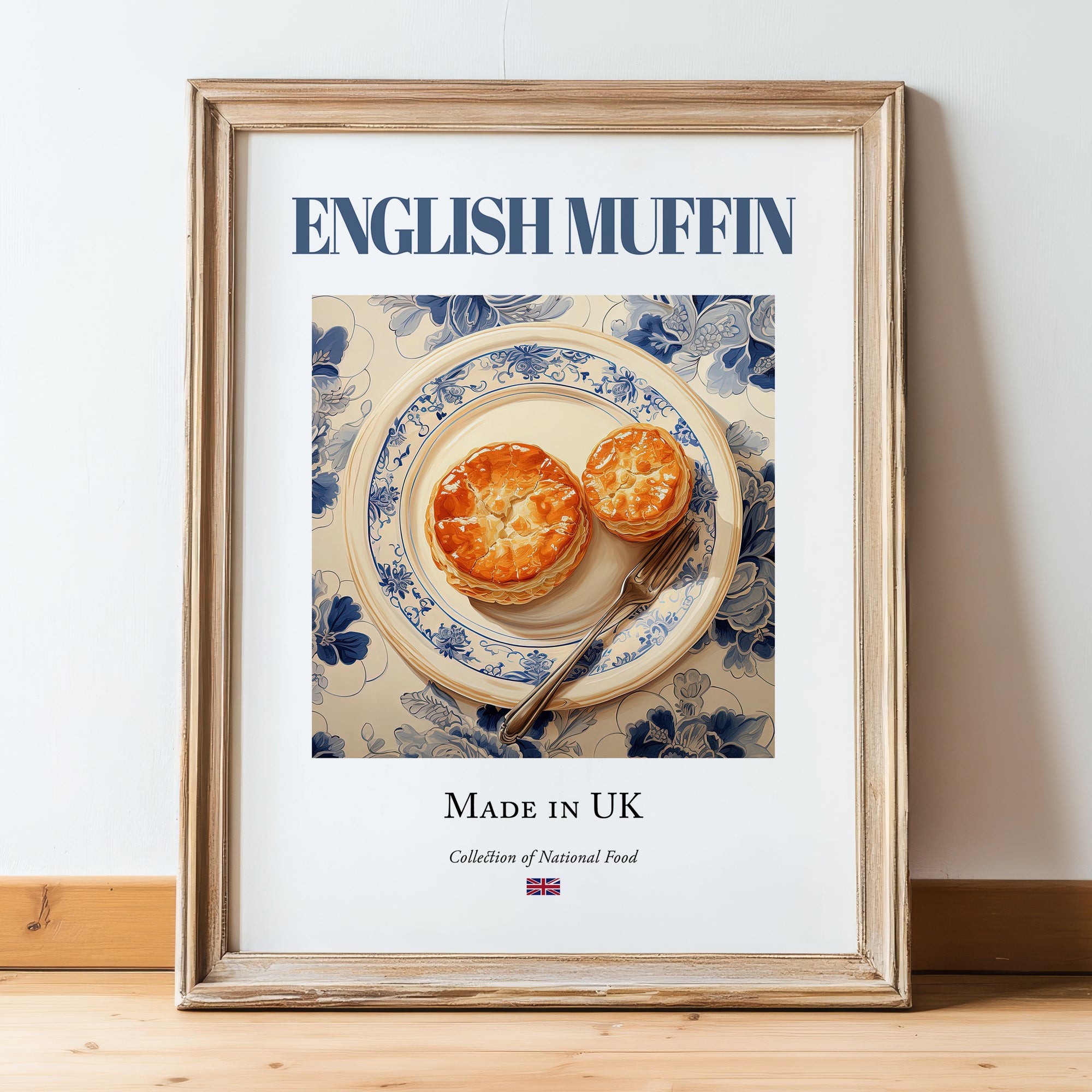 English Muffin – English Bread Dish, Restaurant Poster, in wooden frame leaning on the floor