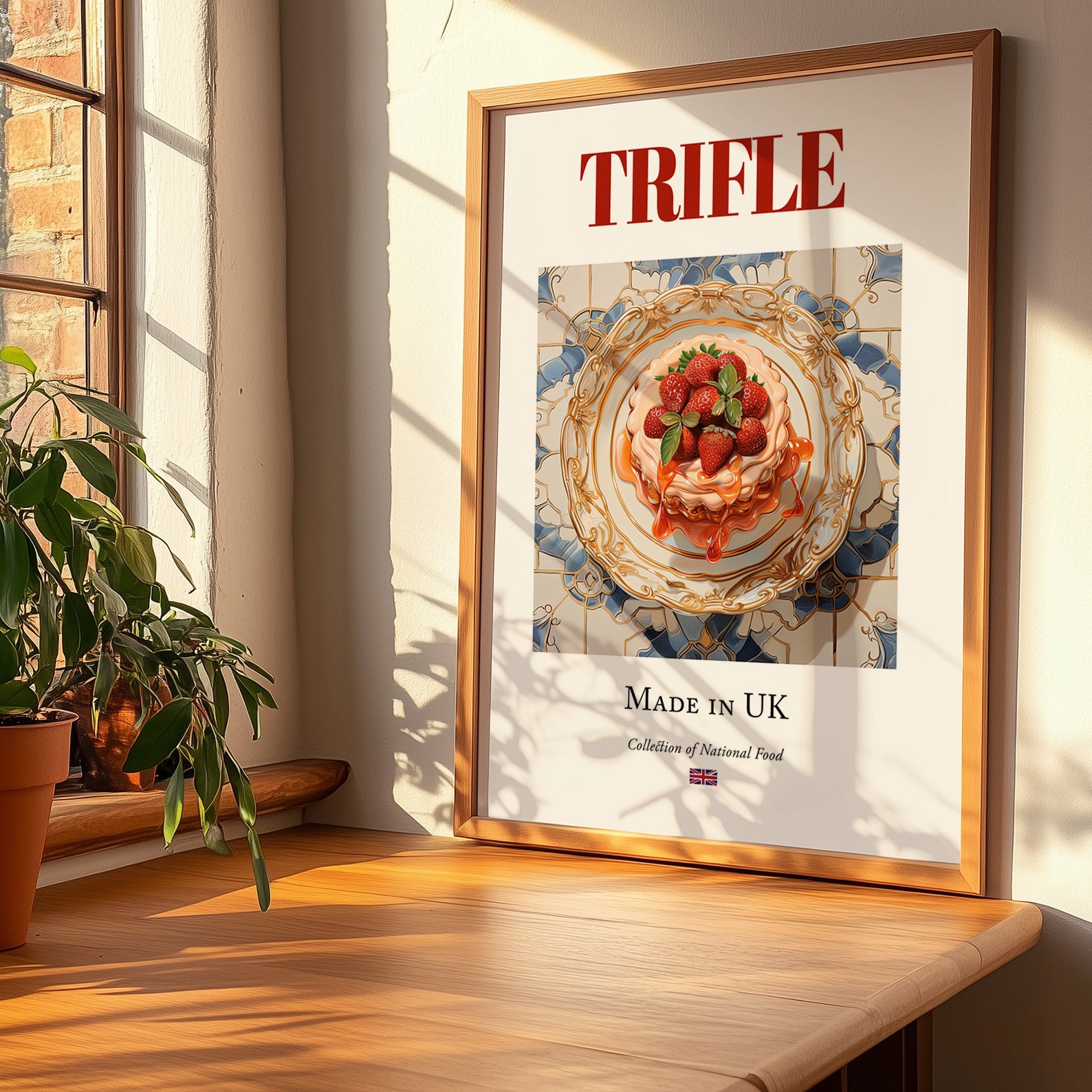 Trifle – English Dessert Dish, Fine Dining Restaurant Poster, no-text version framed in wood