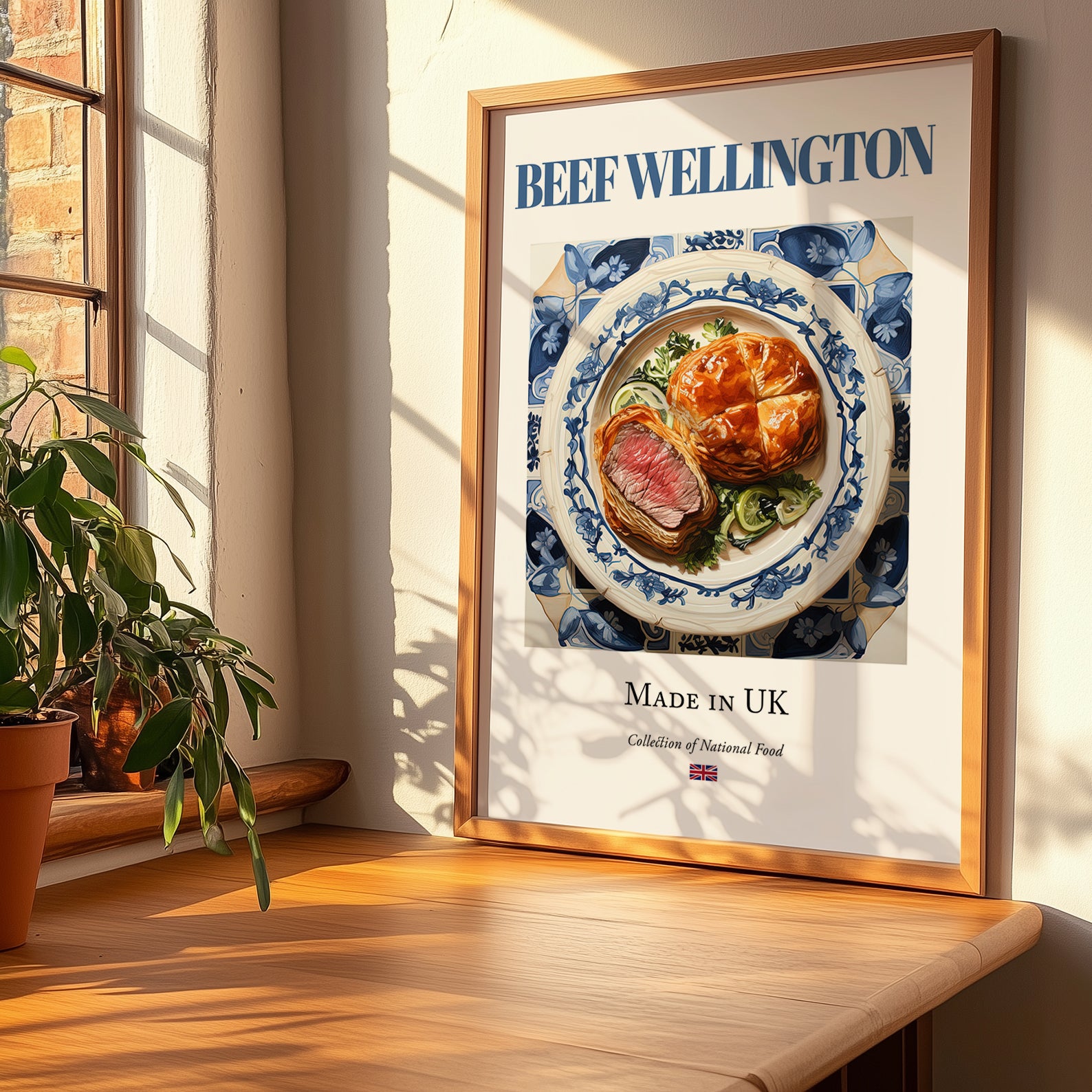 Beef Wellington – English Meat Dish, Farmhouse Kitchen Poster, no-text version framed in wood
