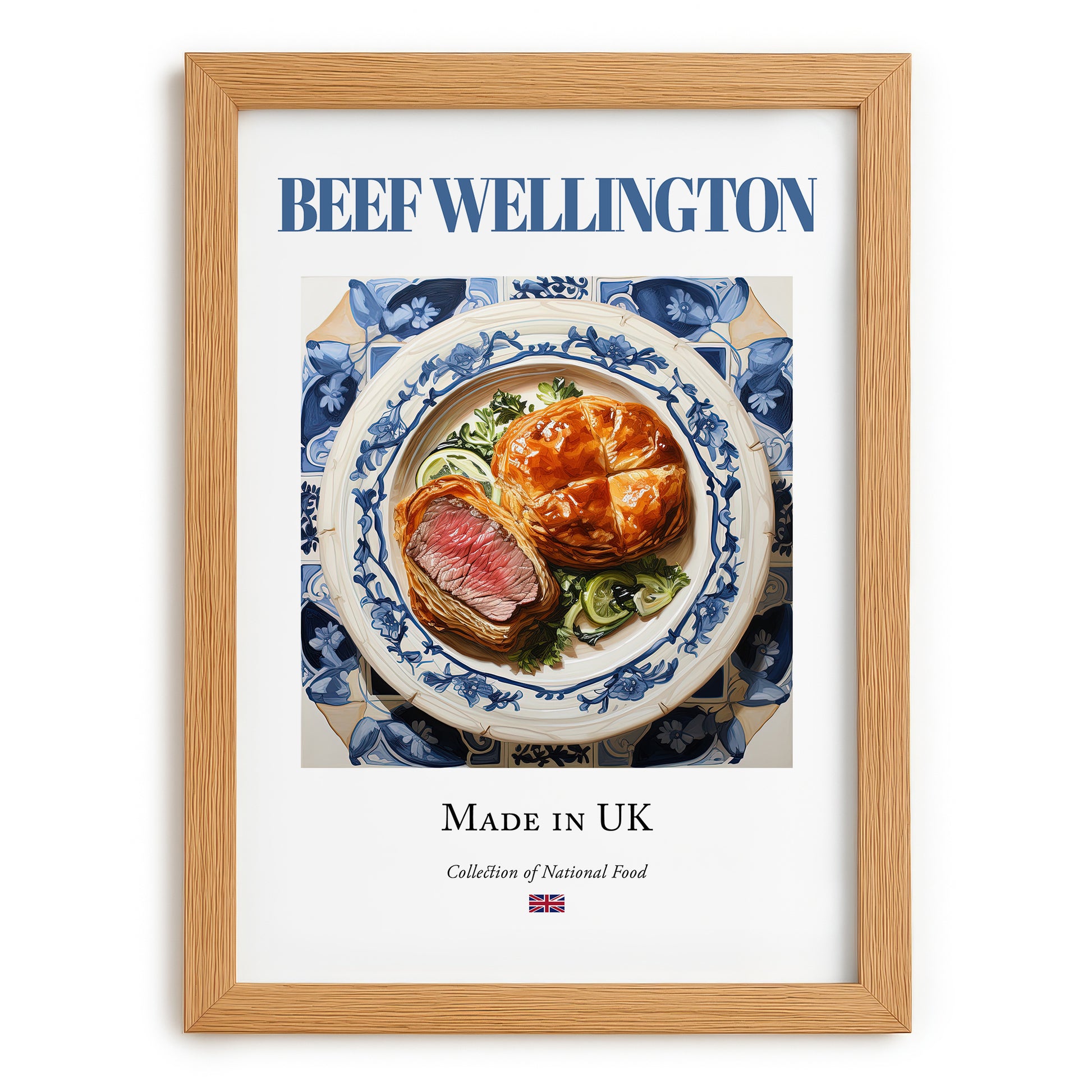 Beef Wellington – English Meat Dish, Farmhouse Kitchen Poster, set in oak frame