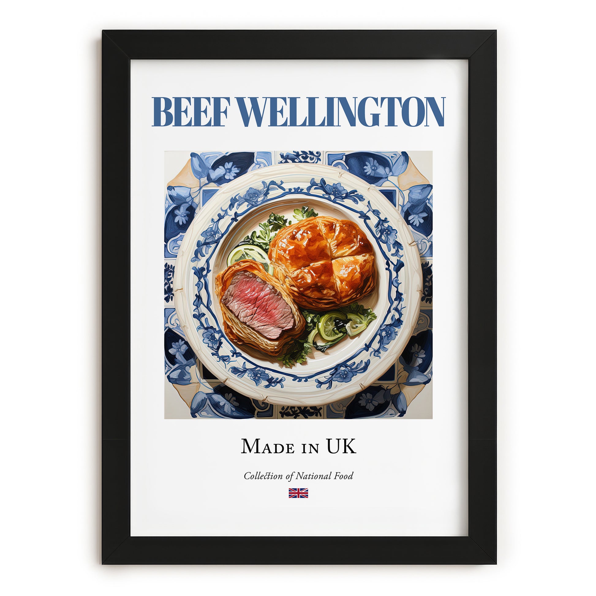 Beef Wellington – English Meat Dish, Farmhouse Kitchen Poster, in sleek black frame
