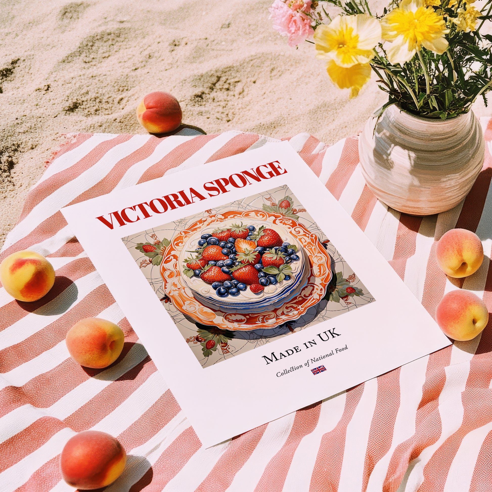 Victoria Sponge – English Dessert Dish, Fine Dining Restaurant Poster, unframed on coastal sand