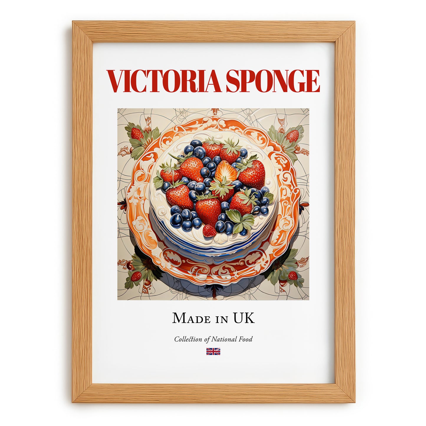 Victoria Sponge – English Dessert Dish, Fine Dining Restaurant Poster, set in oak frame