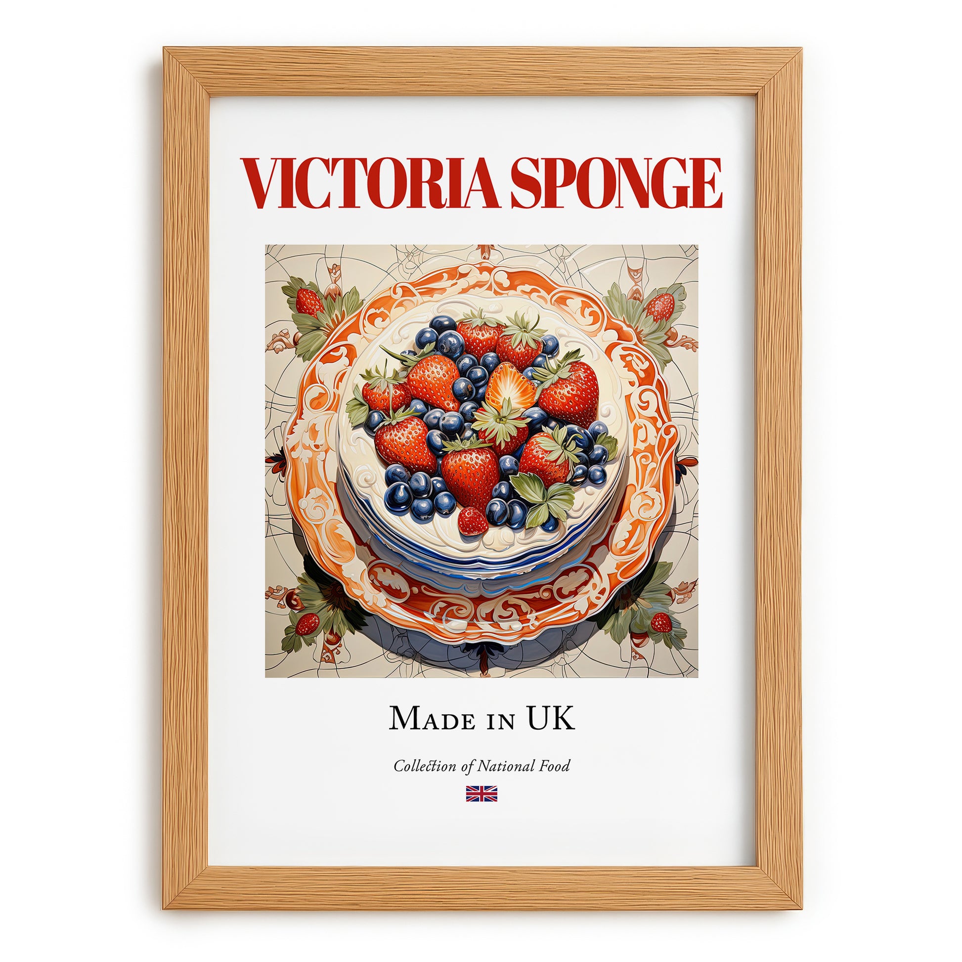 Victoria Sponge – English Dessert Dish, Fine Dining Restaurant Poster, set in oak frame