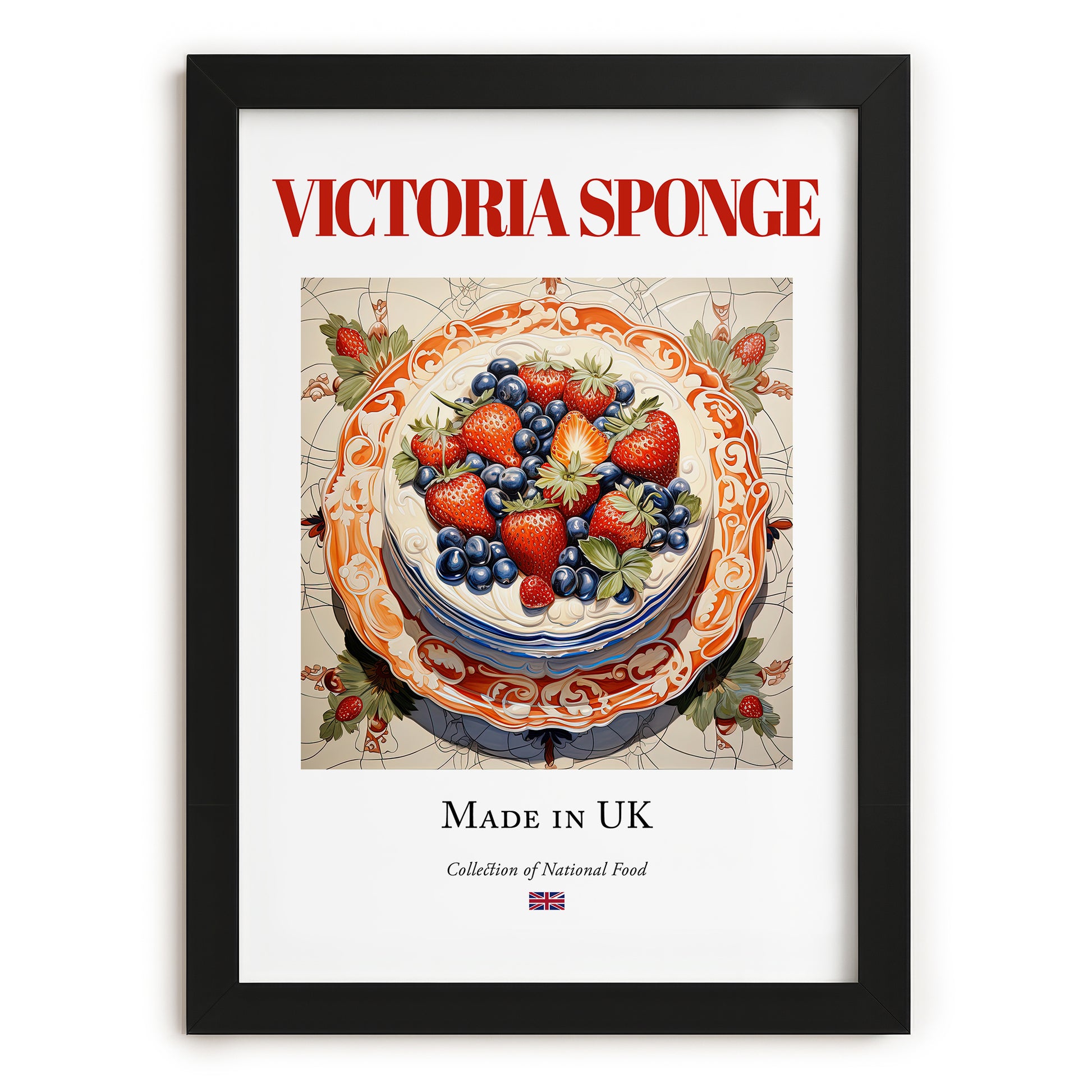 Victoria Sponge – English Dessert Dish, Fine Dining Restaurant Poster, in sleek black frame