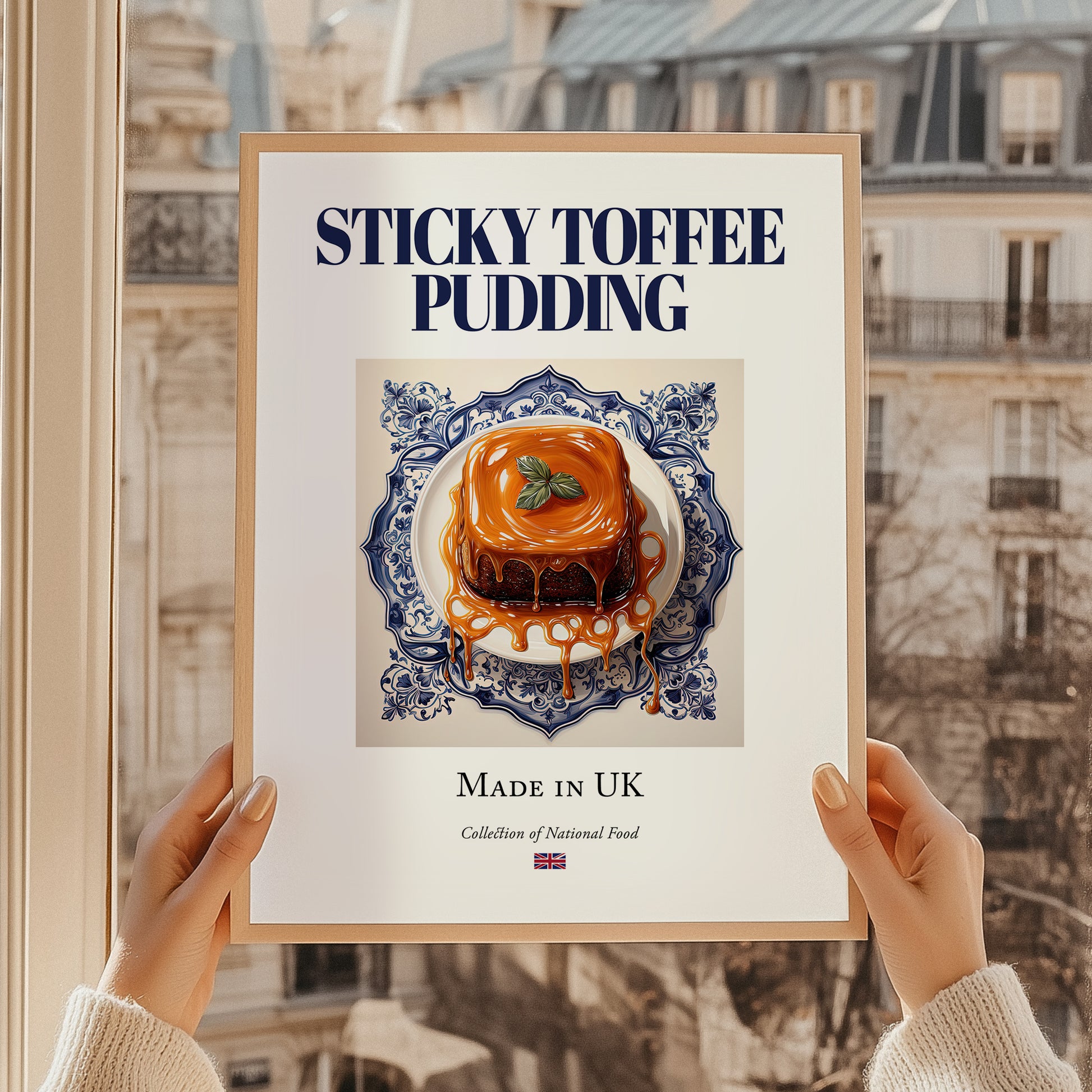 Sticky Toffee Pudding – English Dessert Dish, Café Wall Decor, styled in a charming Paris street view