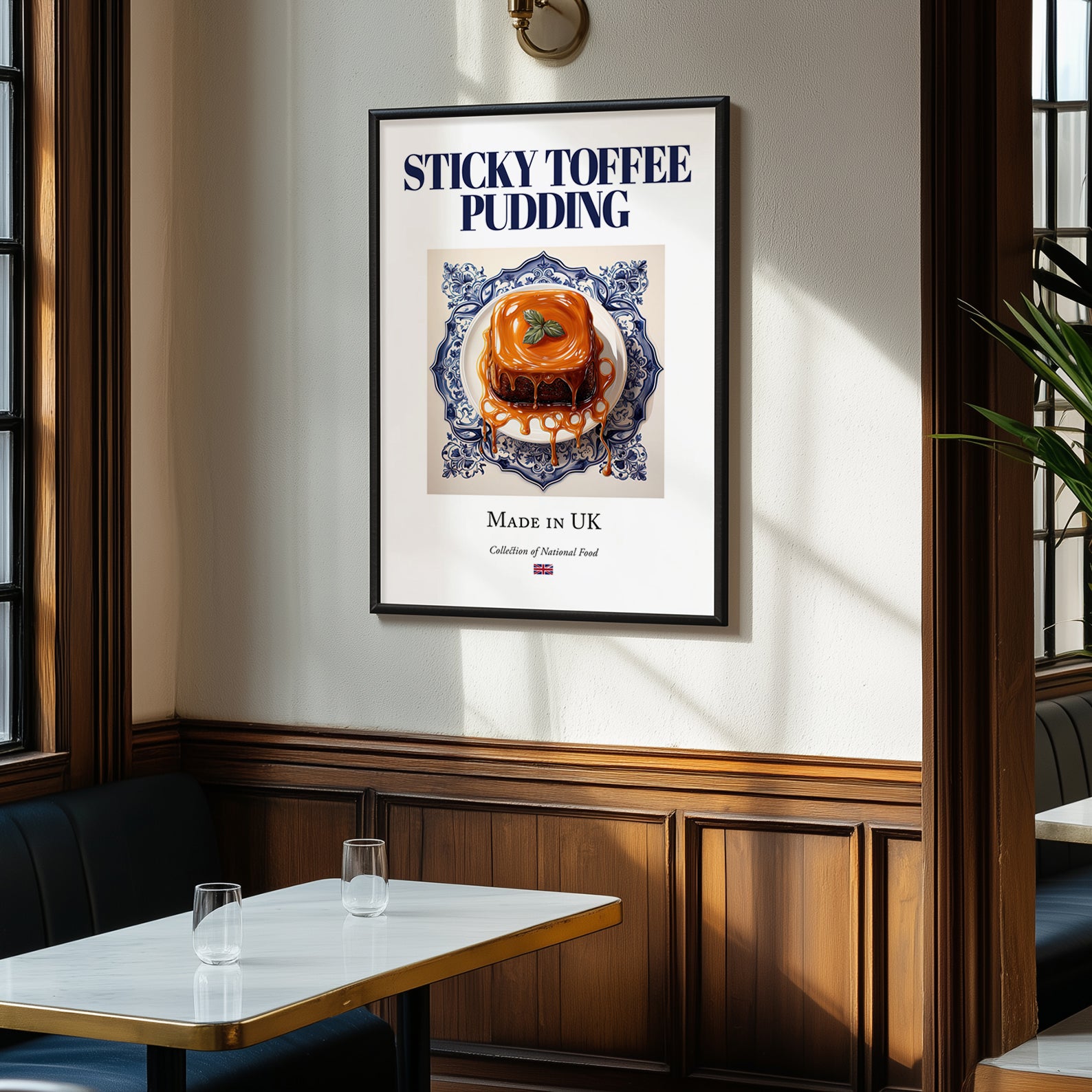 Sticky Toffee Pudding – English Dessert Dish, Café Wall Decor, clean layout with no caption