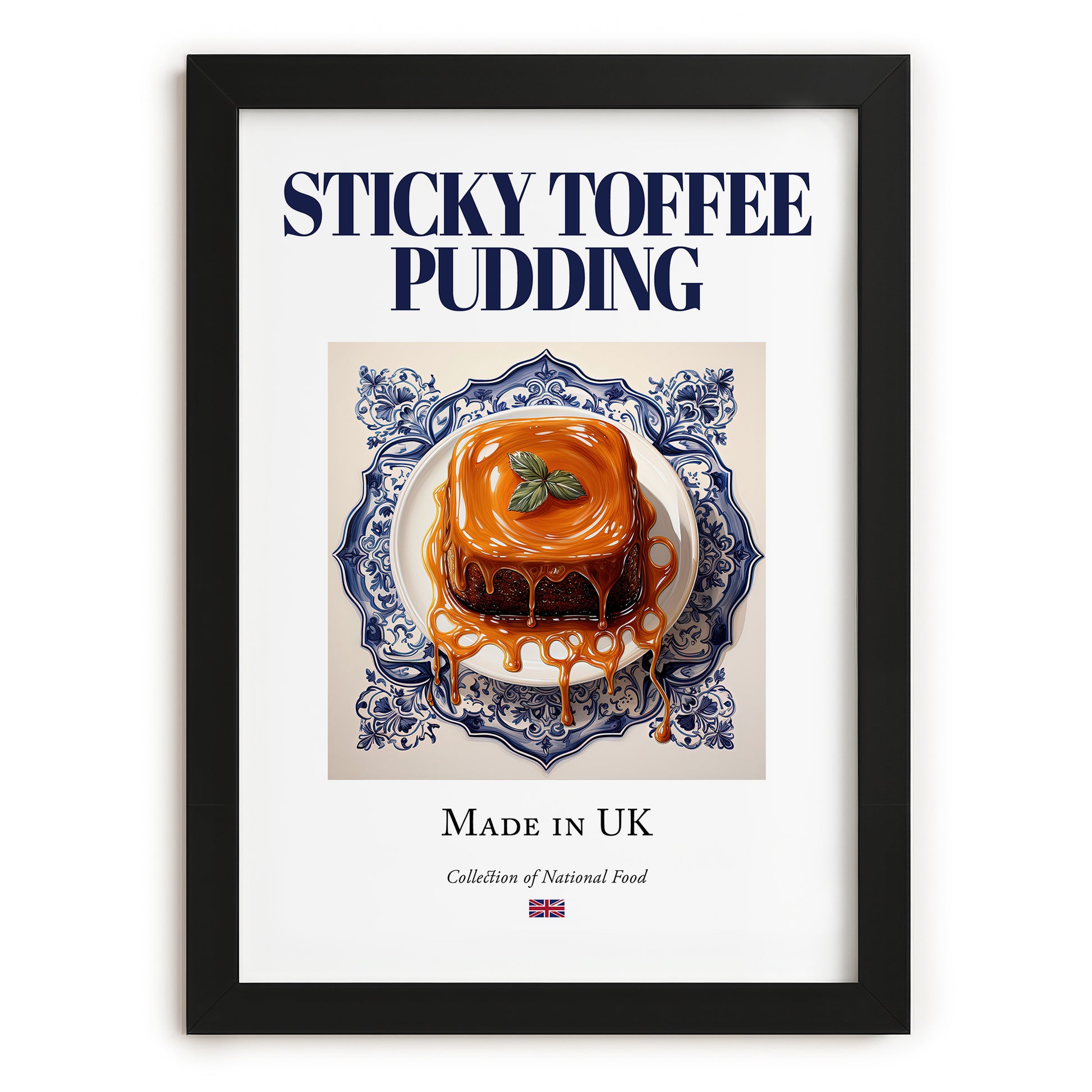 Sticky Toffee Pudding – English Dessert Dish, Café Wall Decor, in sleek black frame