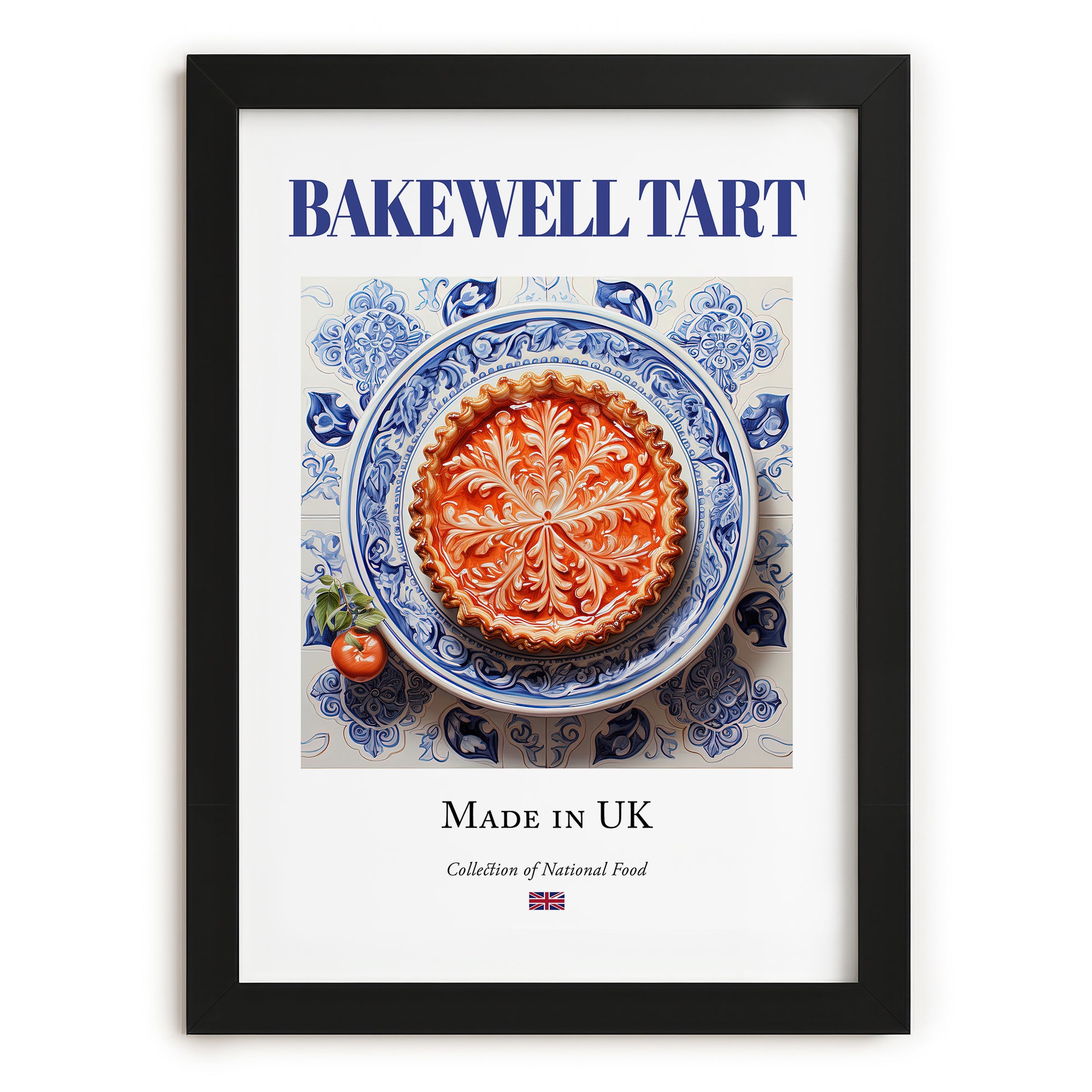 Bakewell Tart – English Dessert Dish, Farmhouse Kitchen Wall Art, in sleek black frame