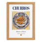 Churros – Spanish Dessert Dish, Farmhouse Kitchen Poster, set in oak frame