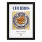 Churros – Spanish Dessert Dish, Farmhouse Kitchen Poster, in sleek black frame
