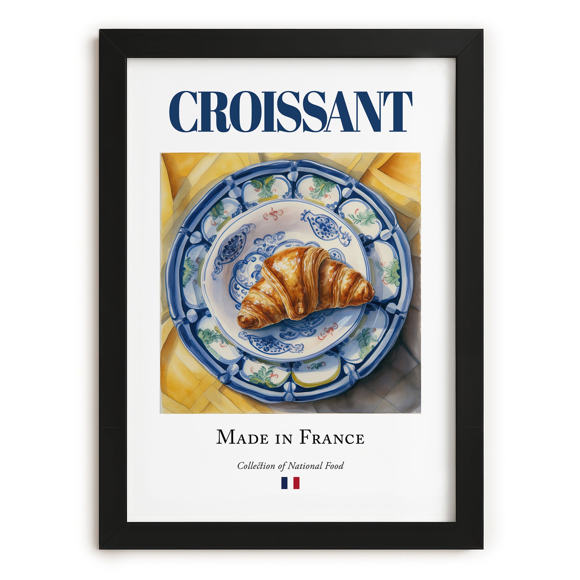 Croissant – French Bread Dish, Farmhouse Kitchen Wall Art, in sleek black frame