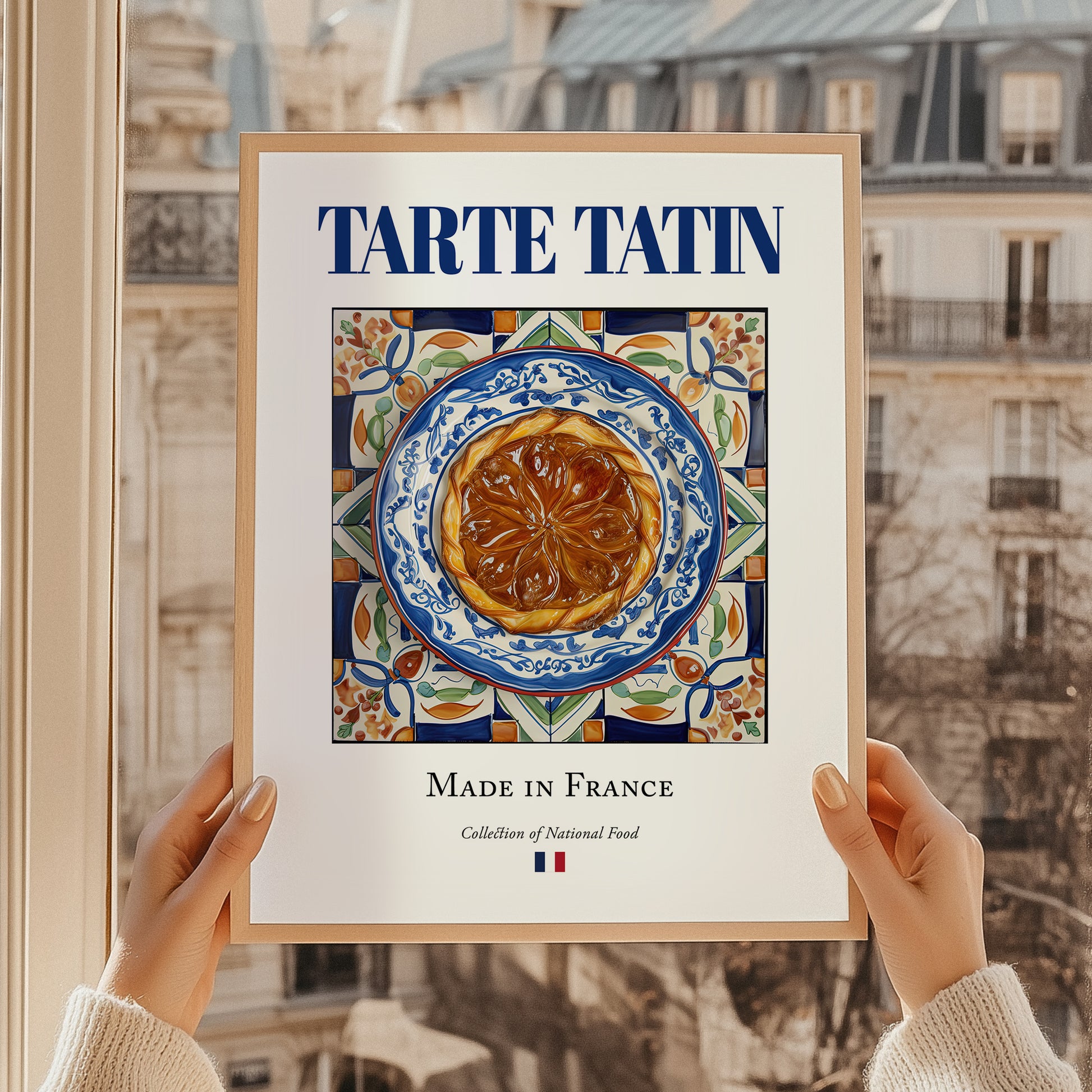 Tarte Tatin – French Dessert Dish, Tavern Poster, styled in a charming Paris street view