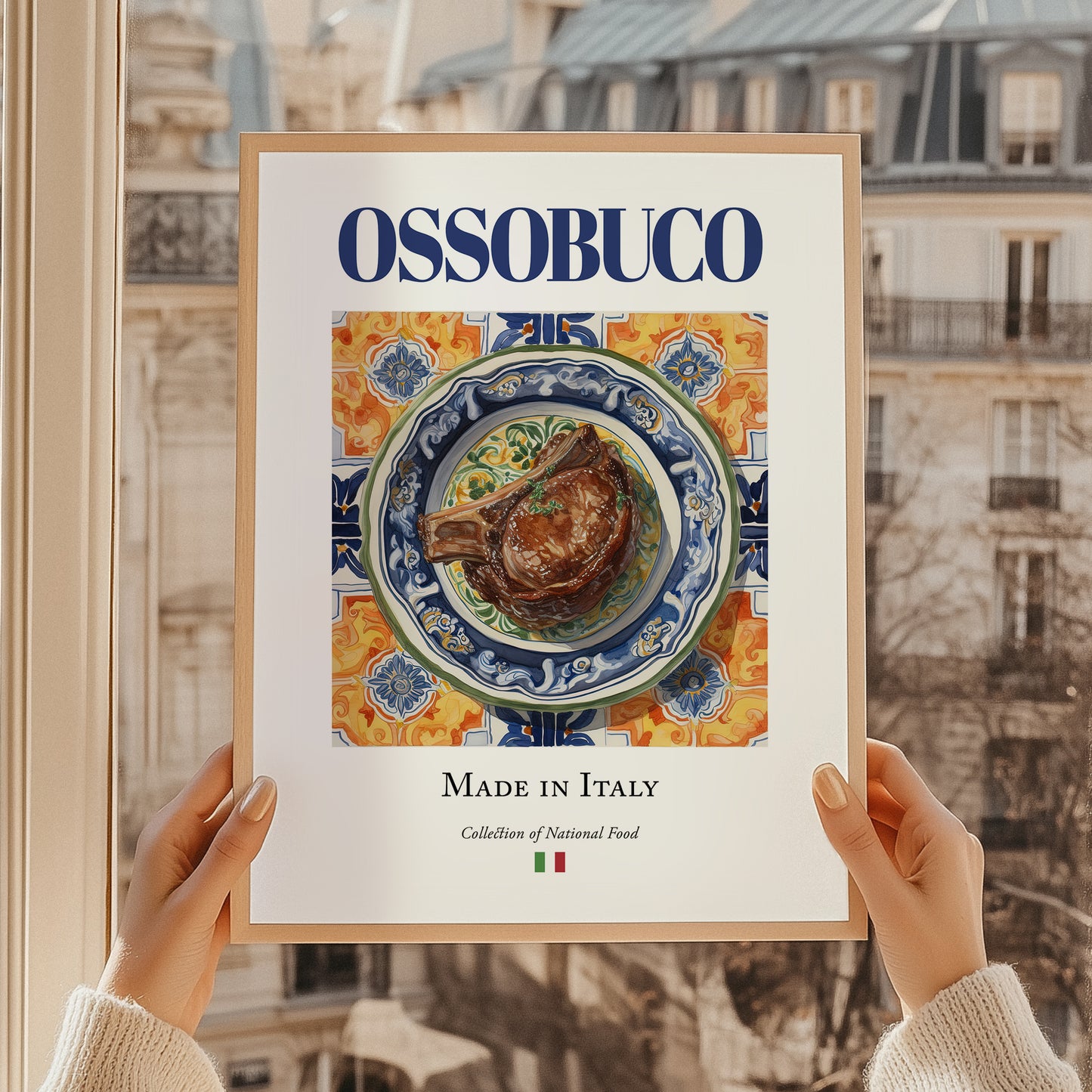 Ossobuco – Italian Meat Dish, Tavern Illustration, styled in a charming Paris street view