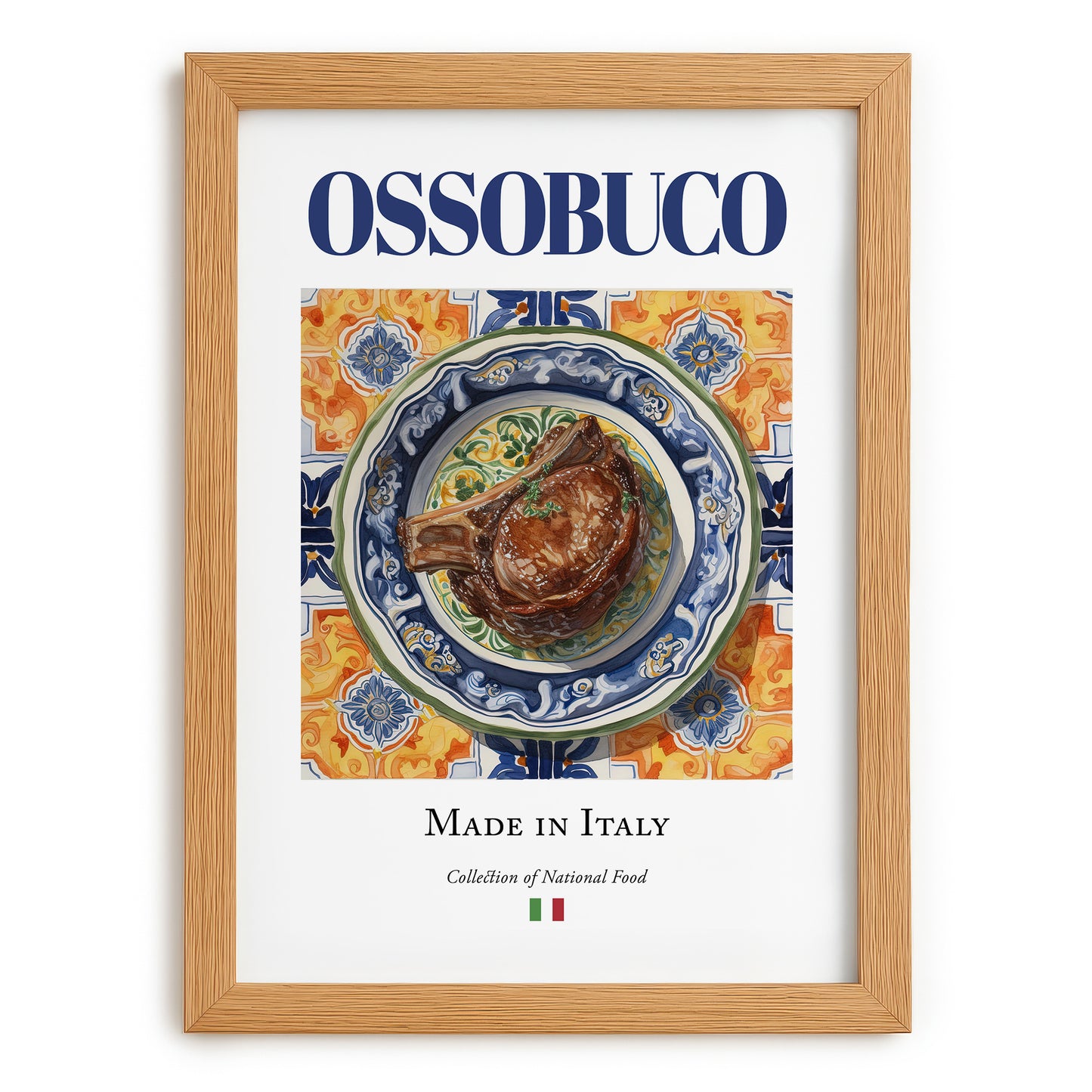 Ossobuco – Italian Meat Dish, Tavern Illustration, set in oak frame