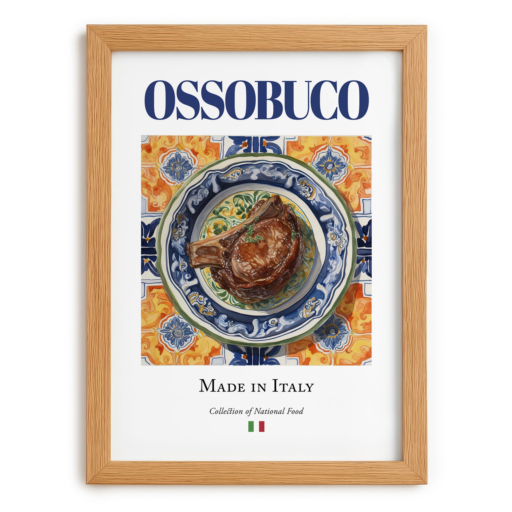 Ossobuco – Italian Meat Dish, Tavern Illustration, set in oak frame