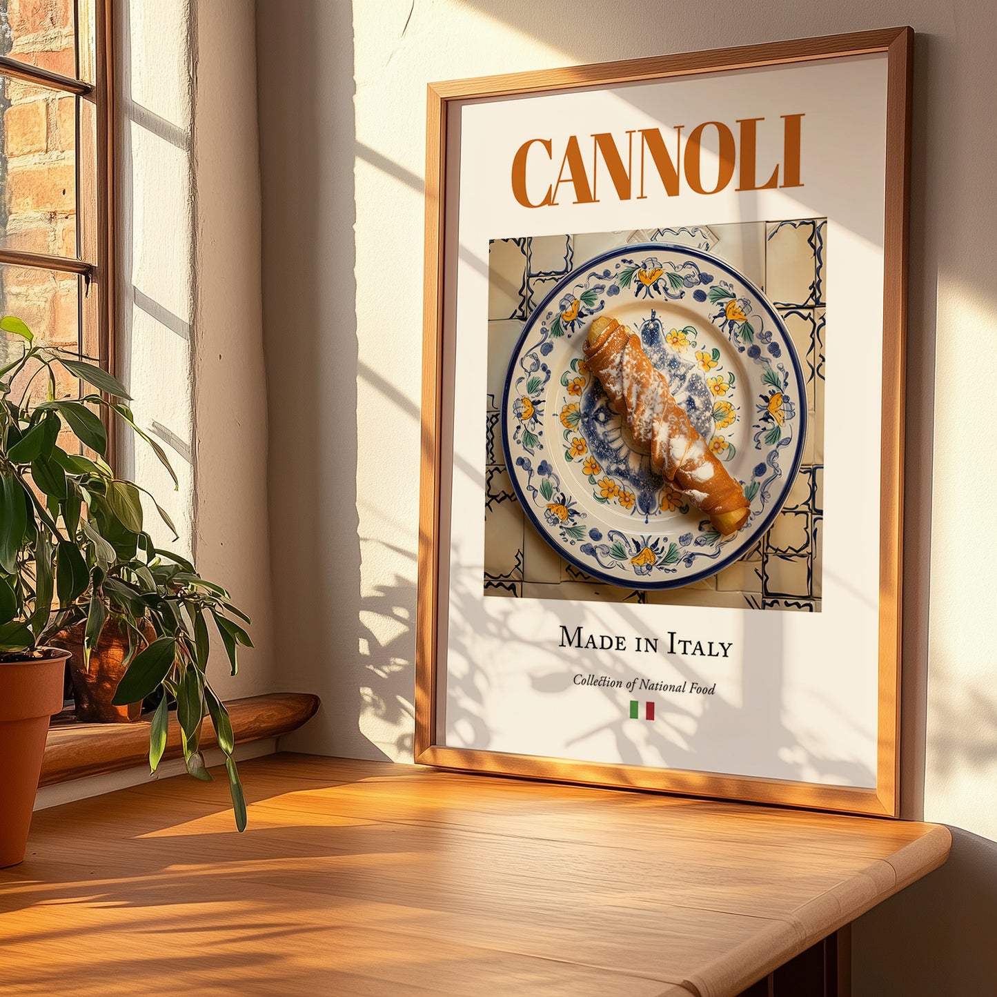 Cannoli – Italian Dessert Dish, Brasserie Wall Art, no-text version framed in wood