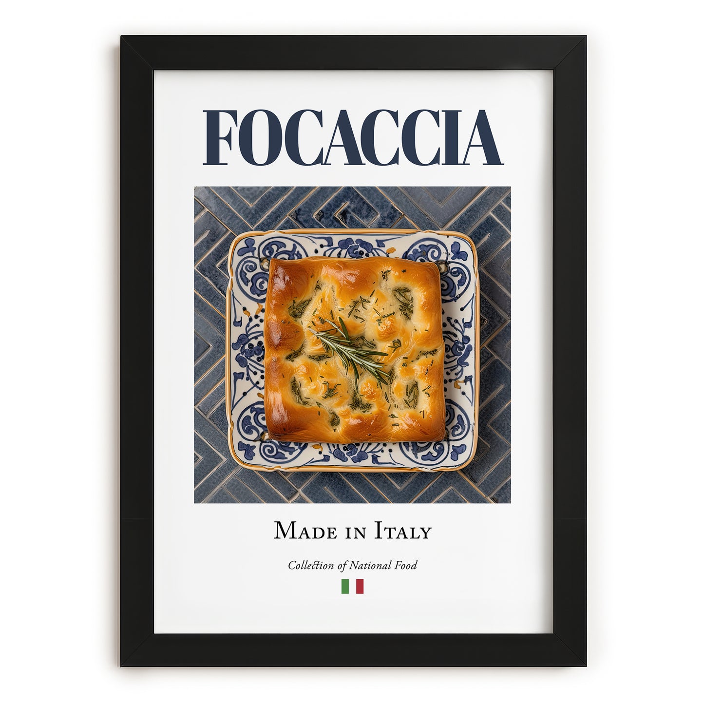 Focaccia – Italian Bread Dish, Tavern Still Life, in sleek black frame