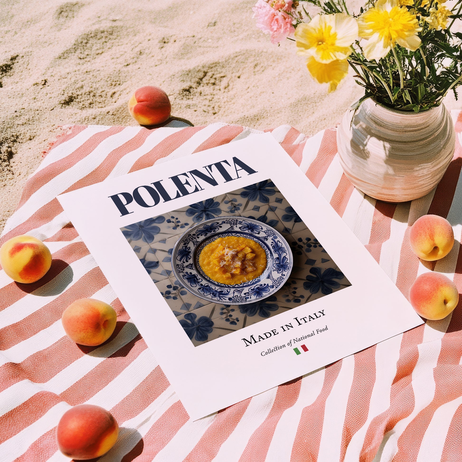 Polenta – Italian Dish, Tavern Wall Art, unframed on coastal sand
