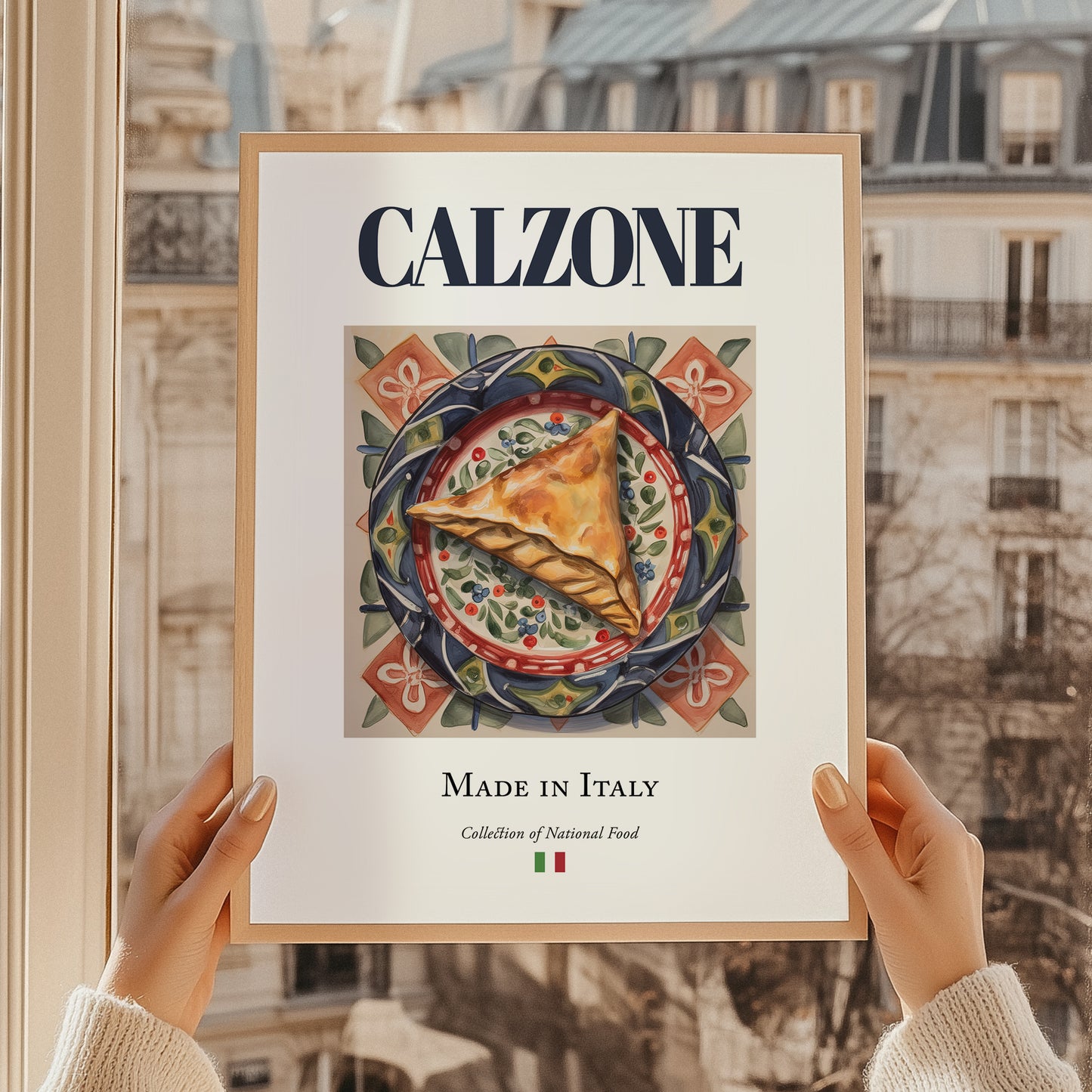 Calzone – Italian Snack Dish, Tavern Poster, styled in a charming Paris street view