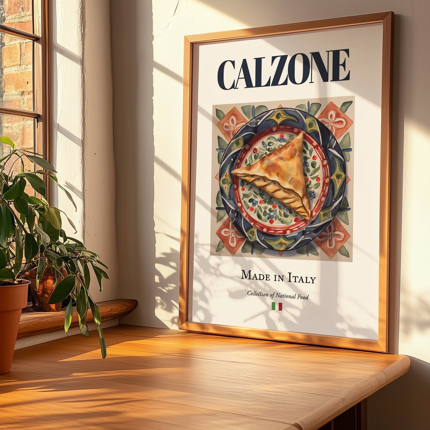 Calzone – Italian Snack Dish, Tavern Poster, no-text version framed in wood