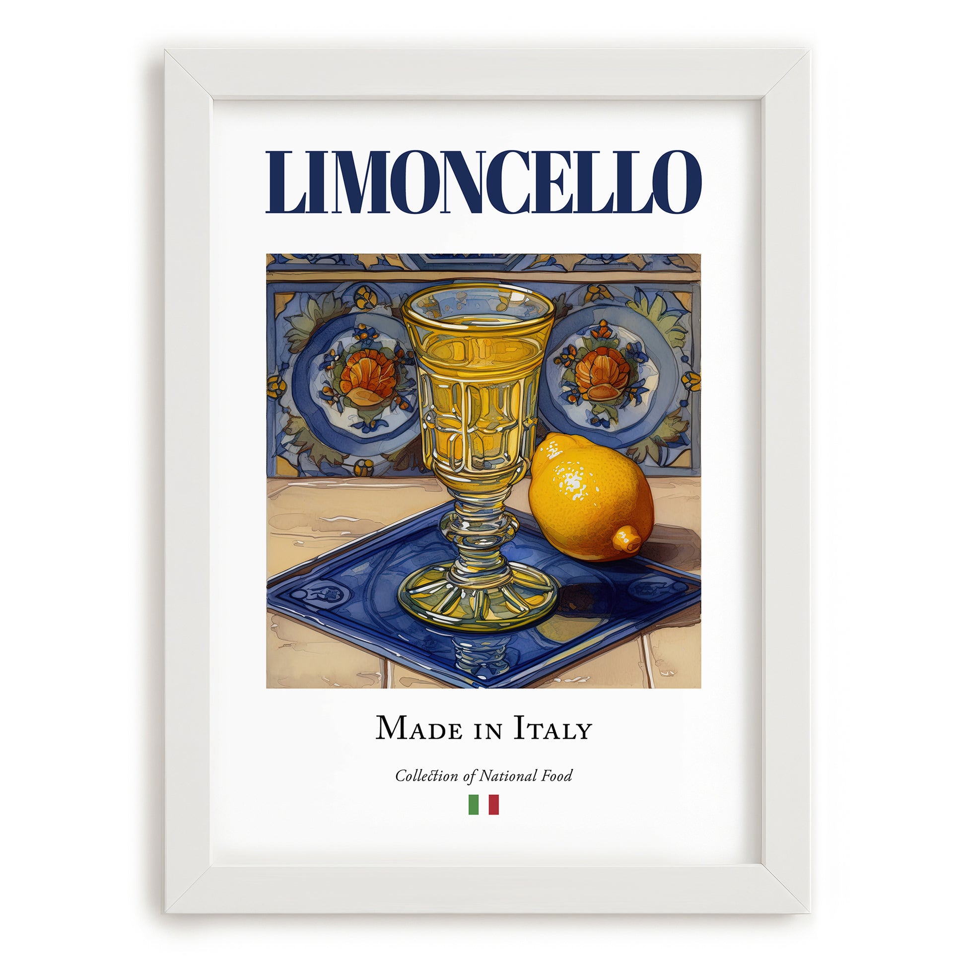 Limoncello – Italian Liqueur Drink, Cocktail Lounge Poster, placed in minimal white frame
