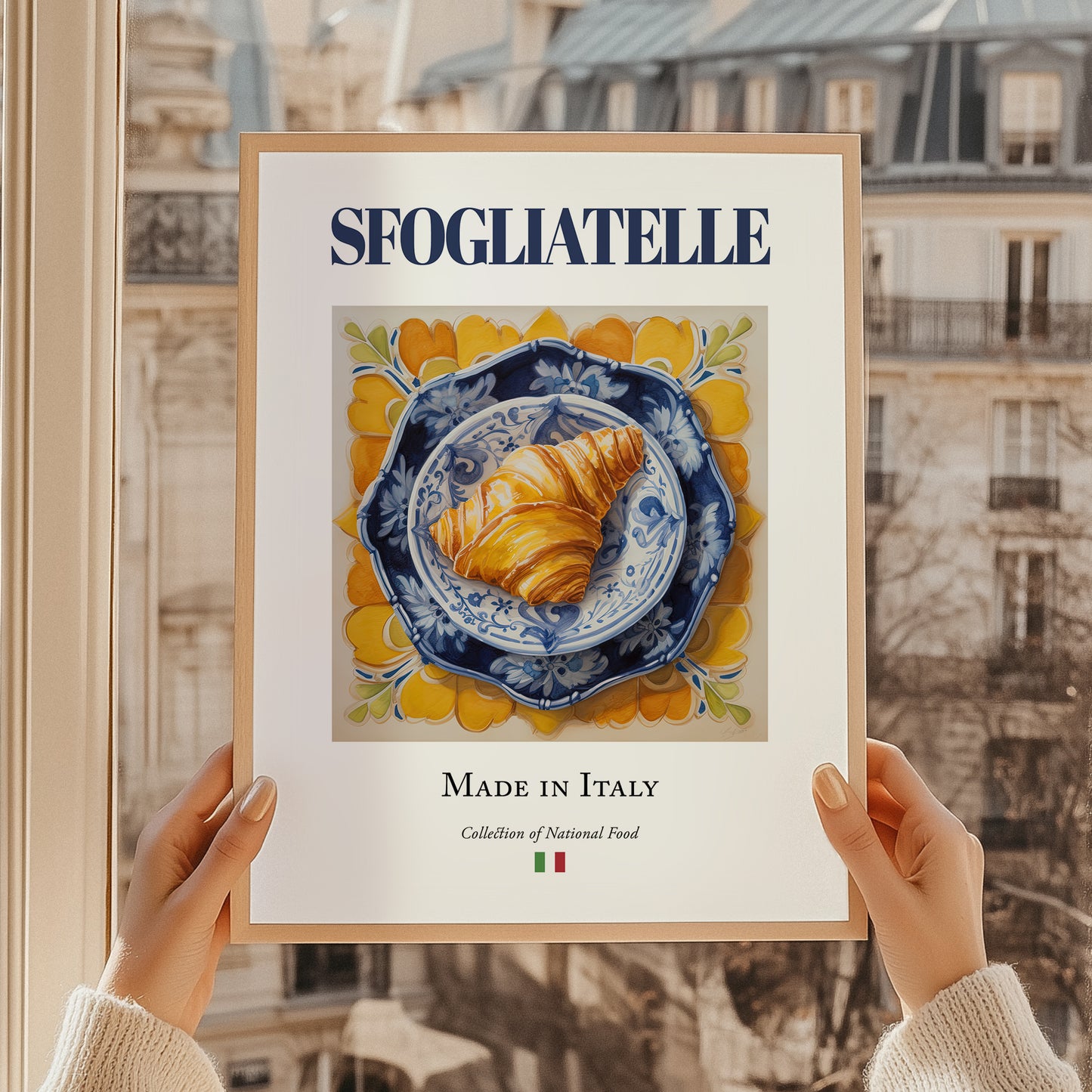 Sfogliatelle – Italian Dessert Dish, Farmhouse Kitchen Poster, styled in a charming Paris street view